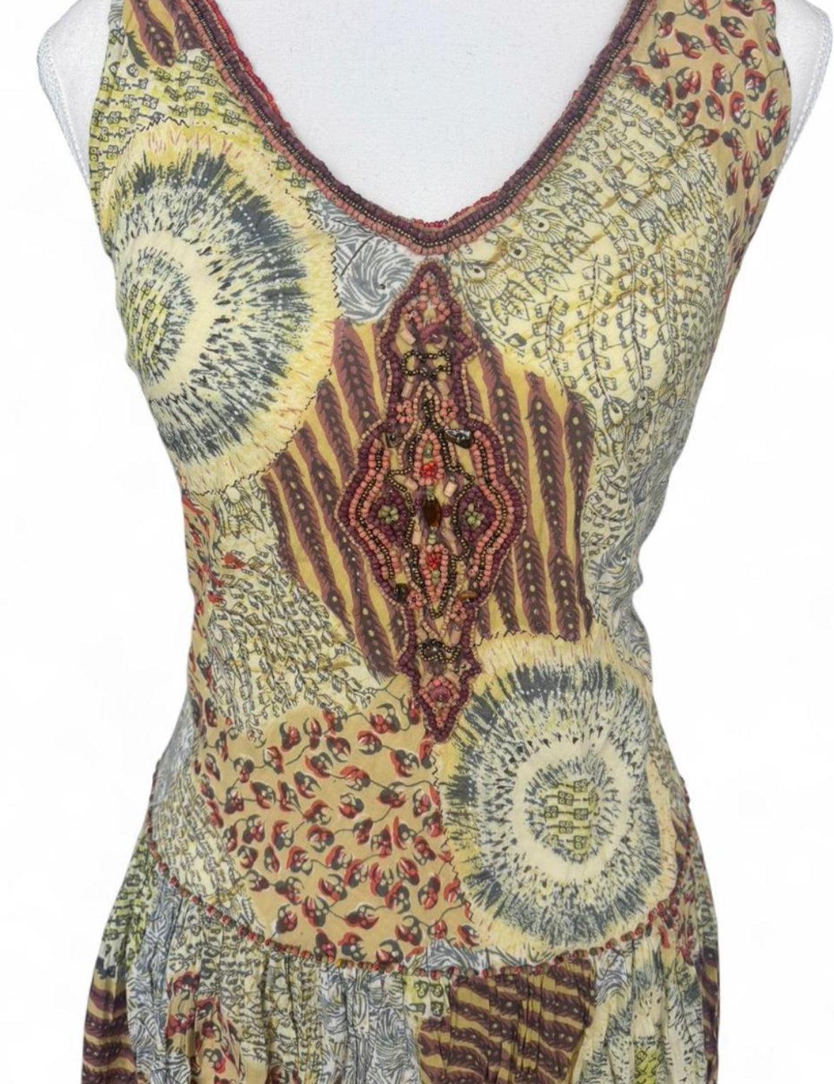 Vintage René Derhy yellow and green boho maxi dress with floral pattern