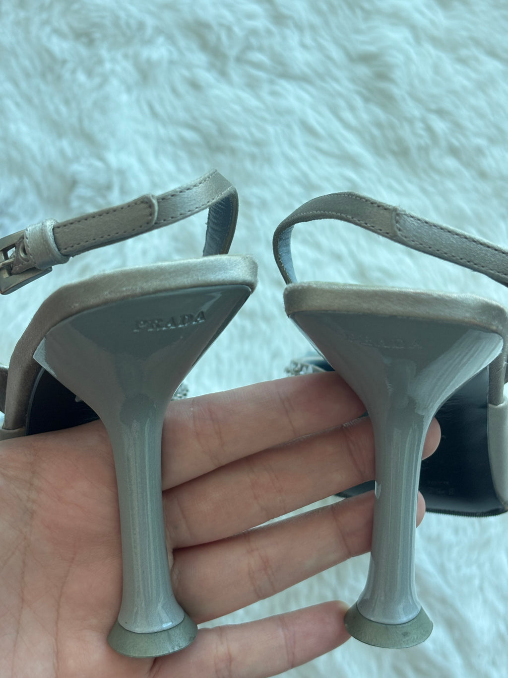 Prada 1999 FW Bluish Silver Ombre Sequin Slingback Heels in satin Size 36/37
