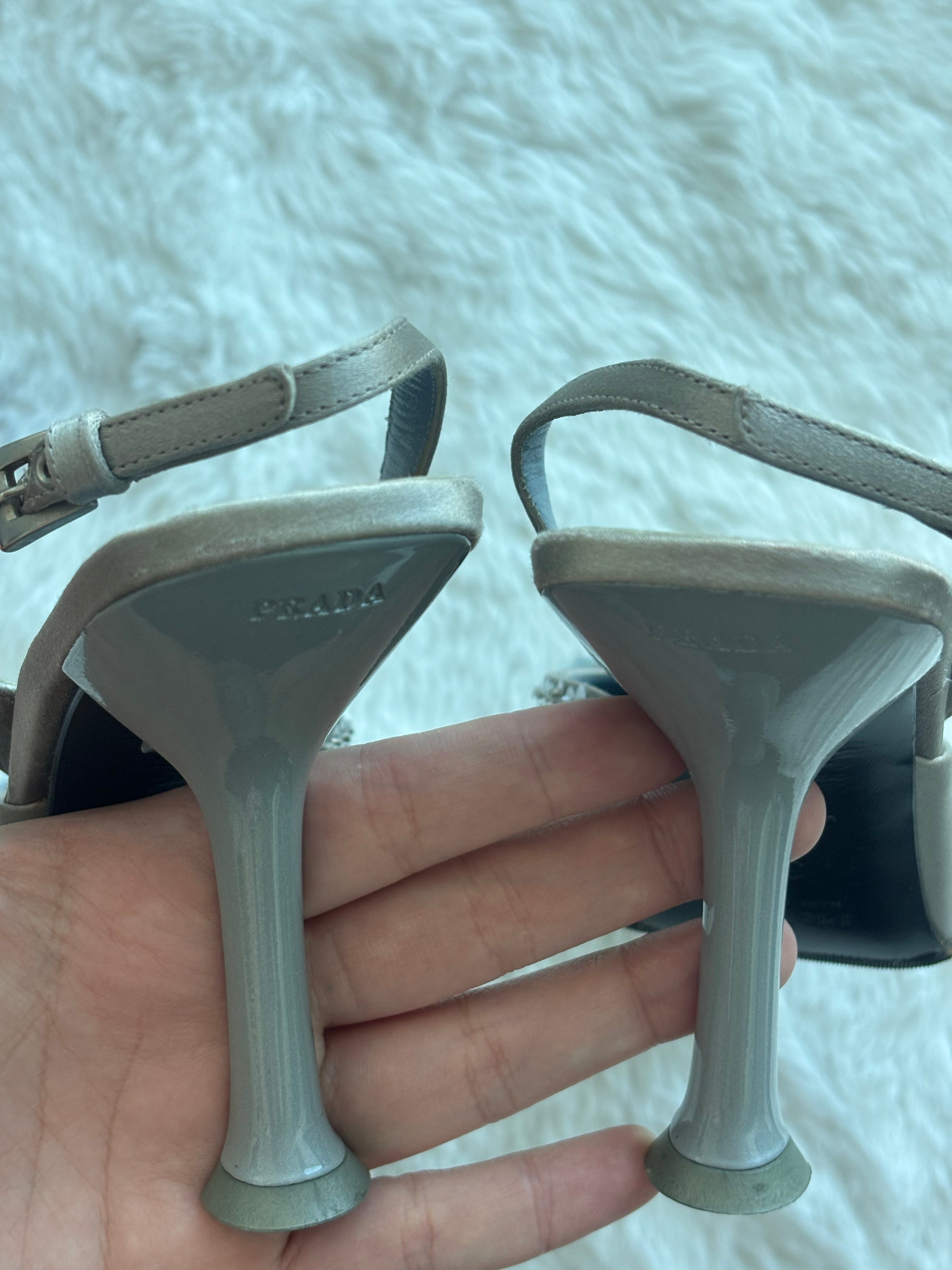 Prada 1999 FW Bluish Silver Ombre Sequin Slingback Heels in satin Size 36/37
