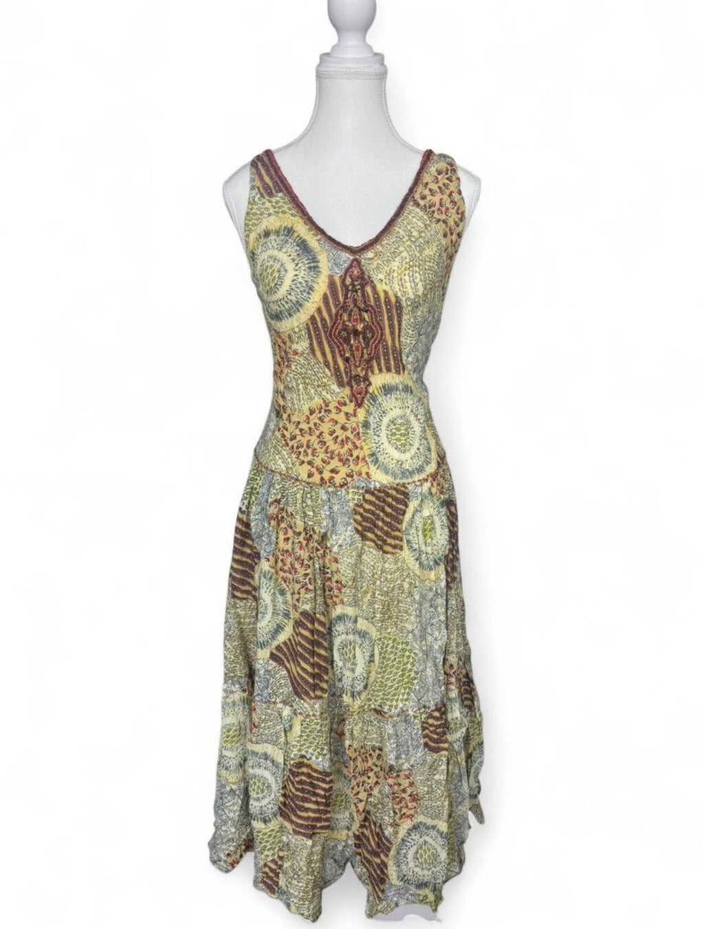 Vintage René Derhy yellow and green boho maxi dress with floral pattern
