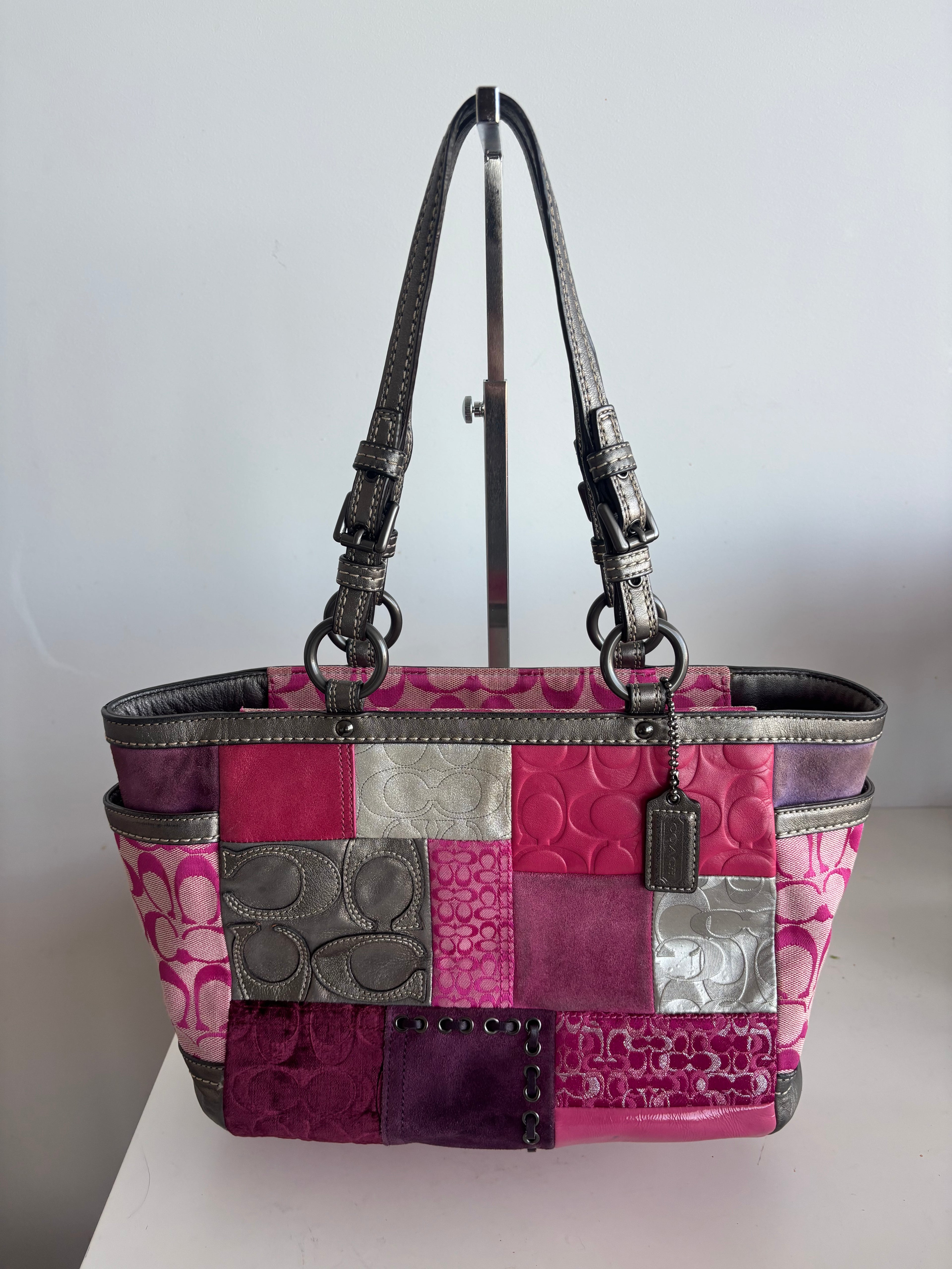 Coach Holiday Pink Patchwork Tote Bag