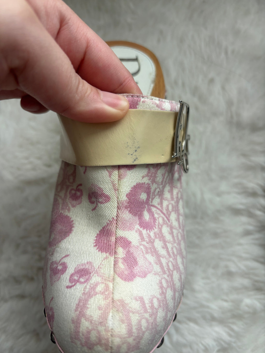 Christian Dior 2005 Cherry Blossom Diorissimo Monogram Platform Clogs Size 35.5/36.5