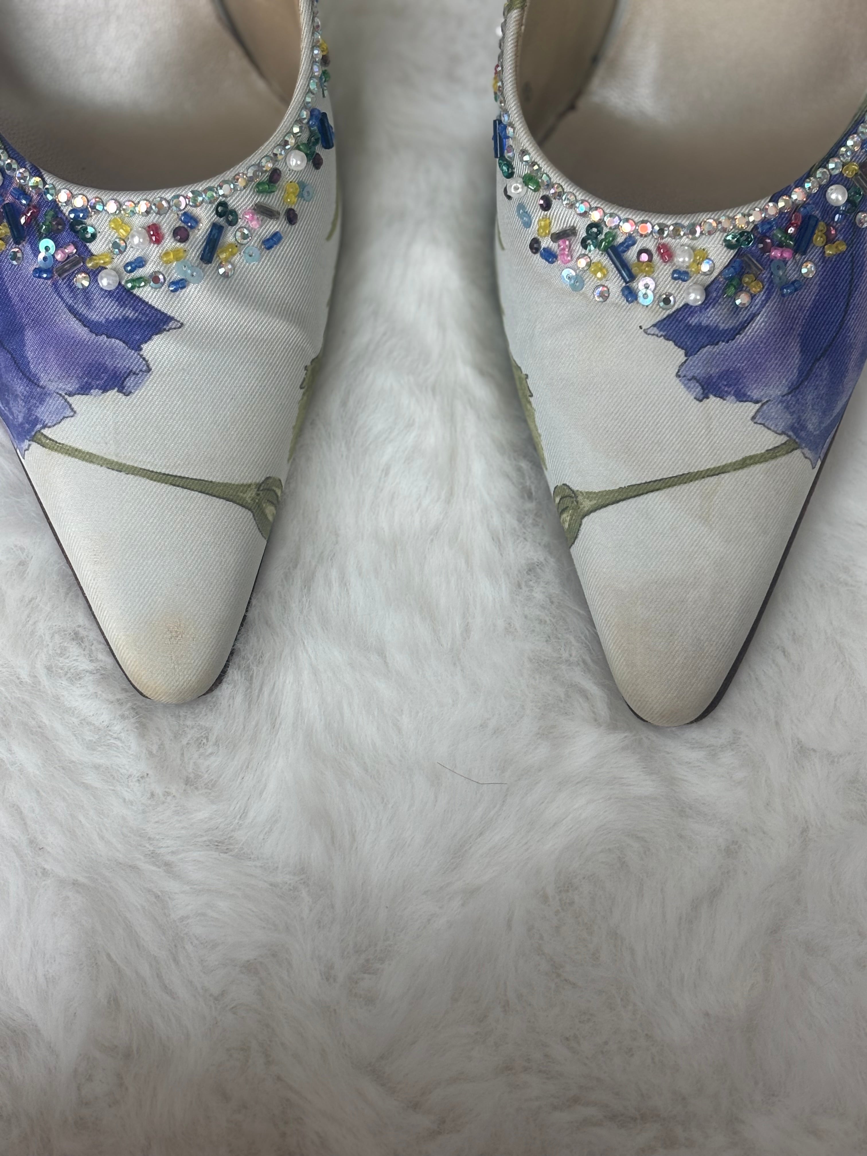 Vintage Salvatore Ferragamo Floral Beaded Mules