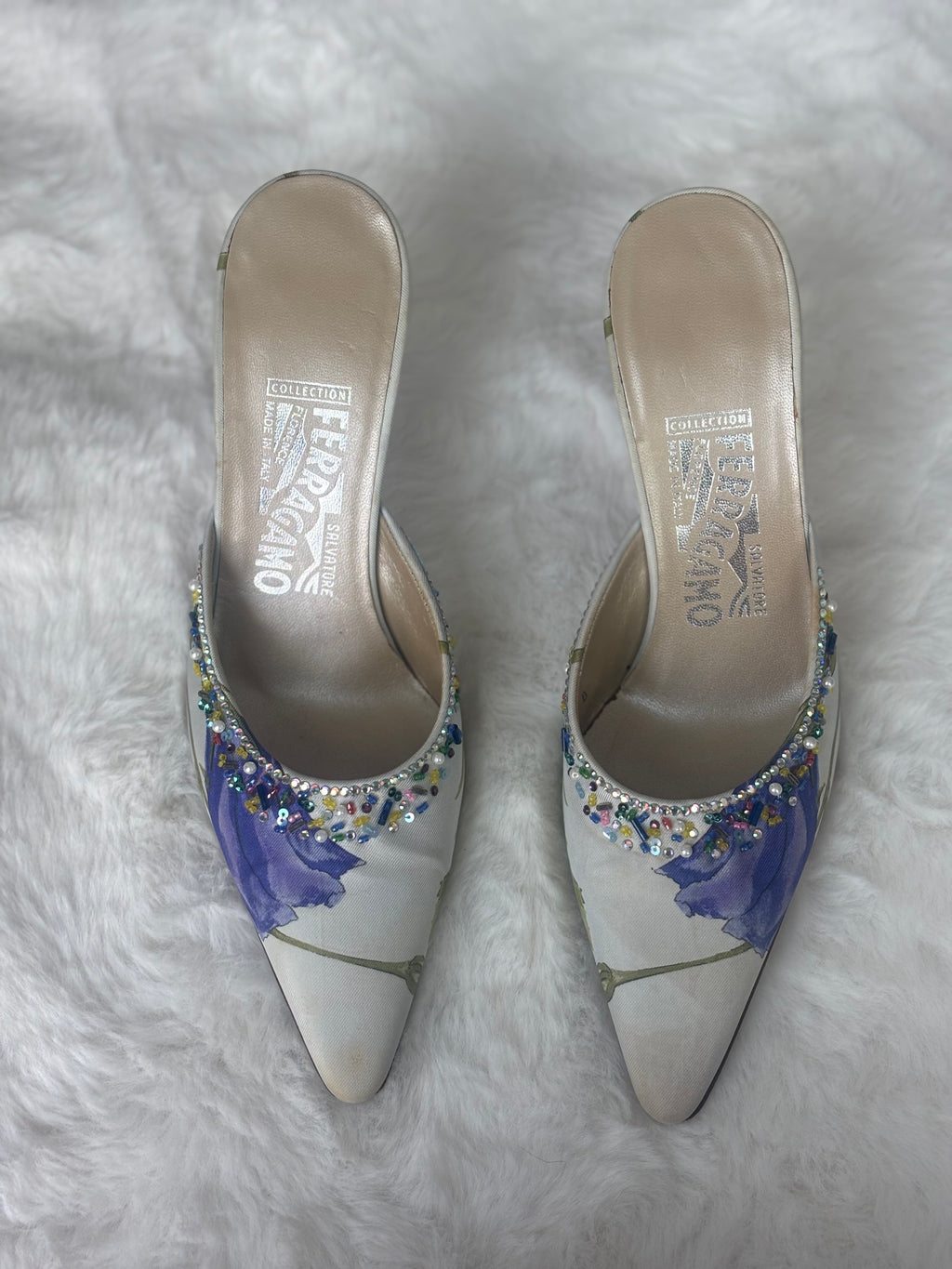 Vintage Salvatore Ferragamo Floral Beaded Mules