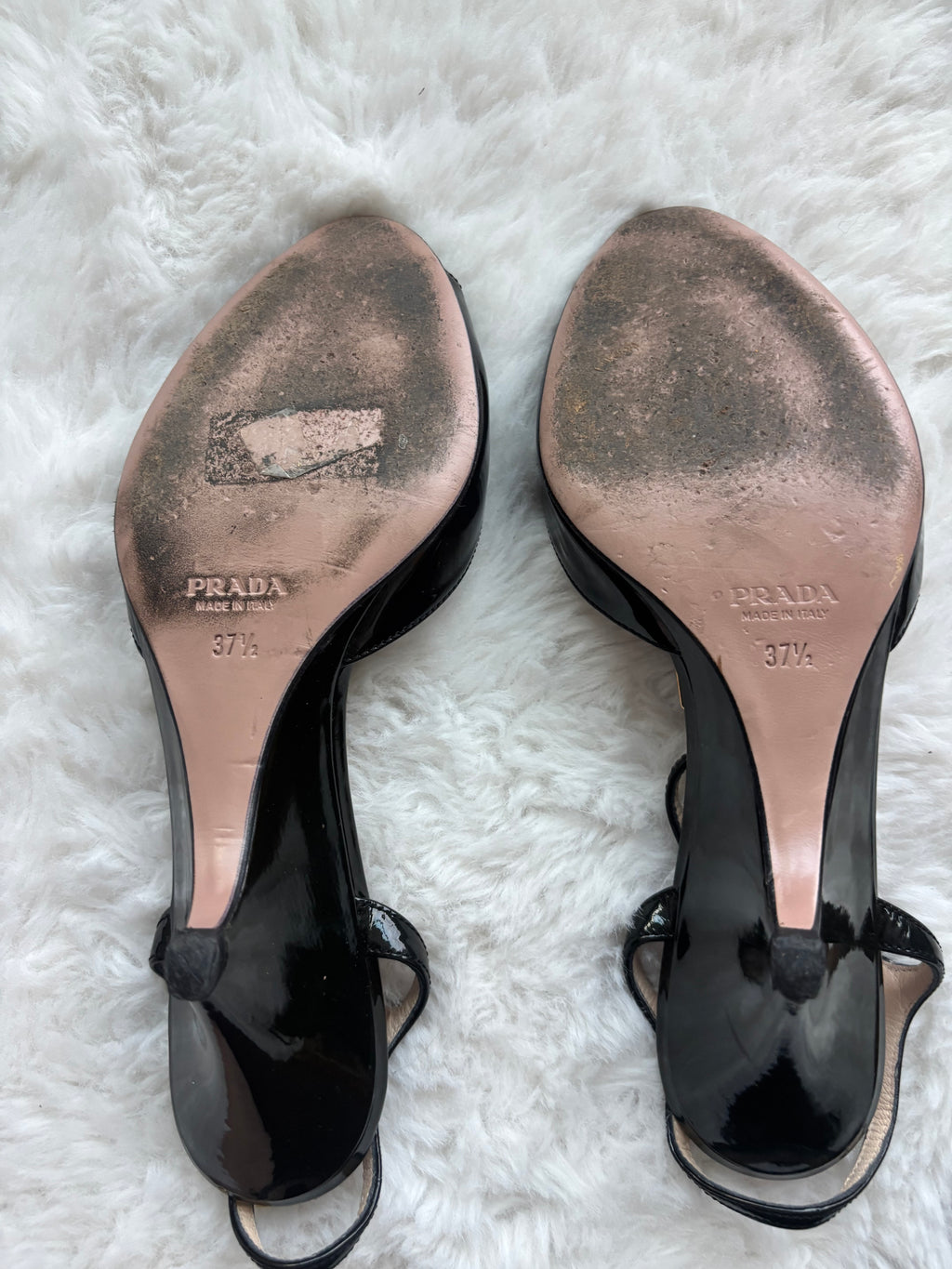 Prada Black Crystal Patent Leather Heels with gold hardware