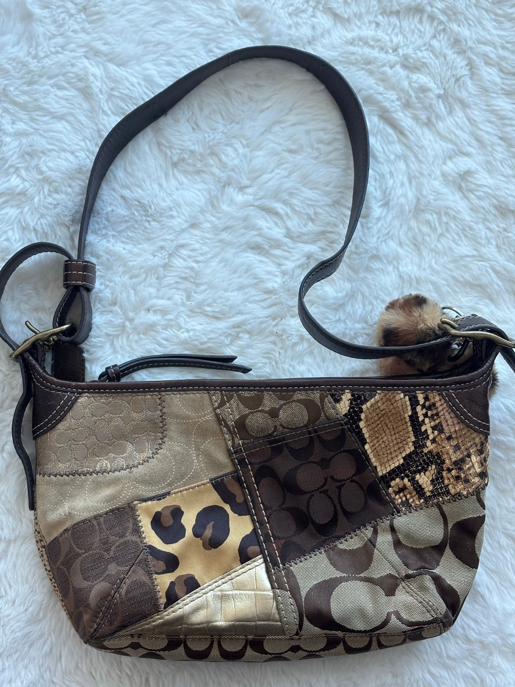 Vintage Coach Brown Leopard Patchwork Crossy body Bag