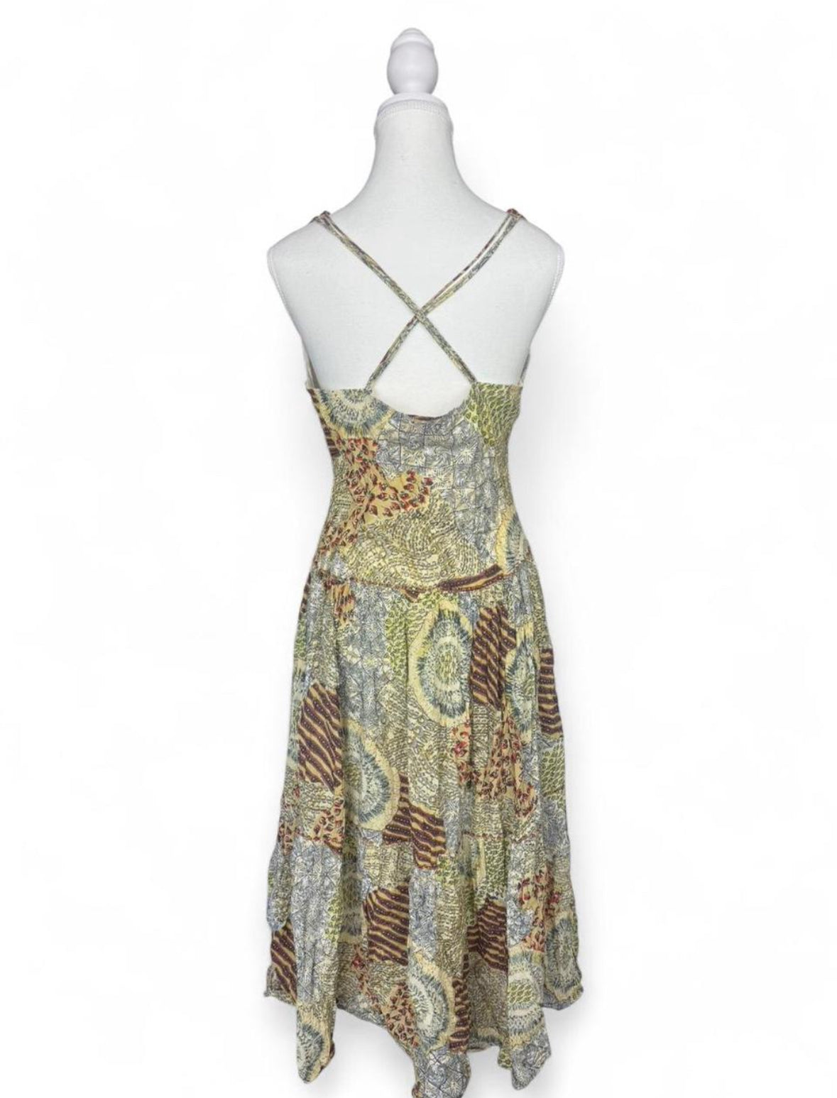 Vintage René Derhy yellow and green boho maxi dress with floral pattern