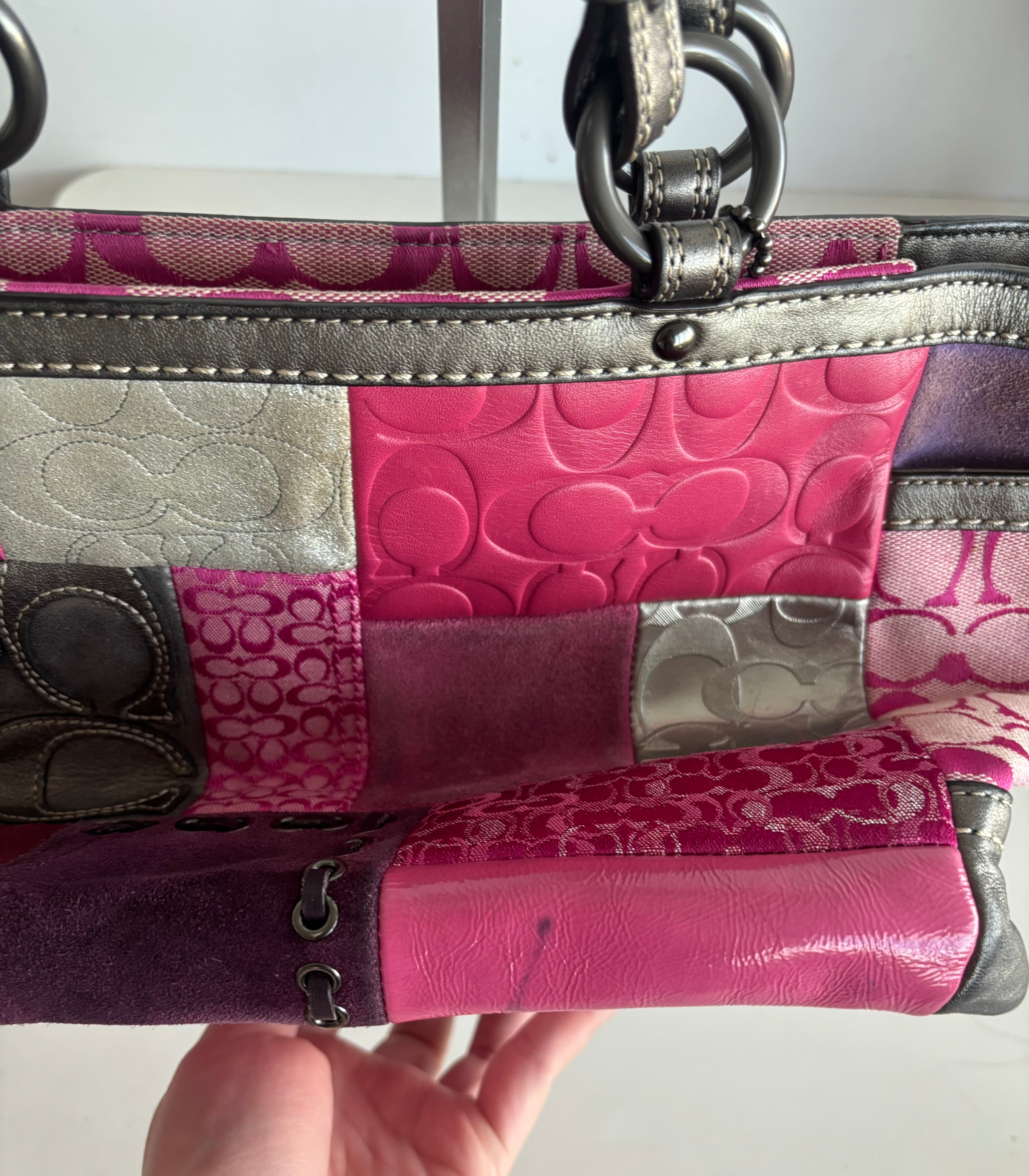 Coach Holiday Pink Patchwork Tote Bag