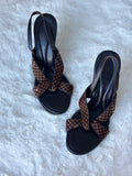 Louis Vuitton Damier Ebene Print Pony hair Slingback Sandals