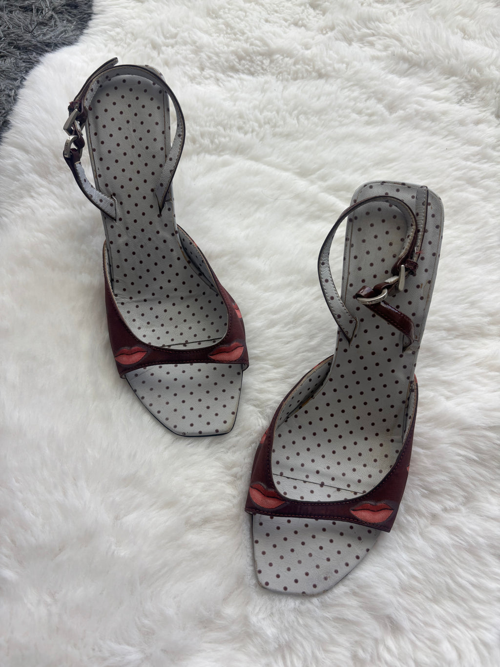 Prada 2000S/S Red Kiss Polka Dot Sling Back Size 36.5/37.5