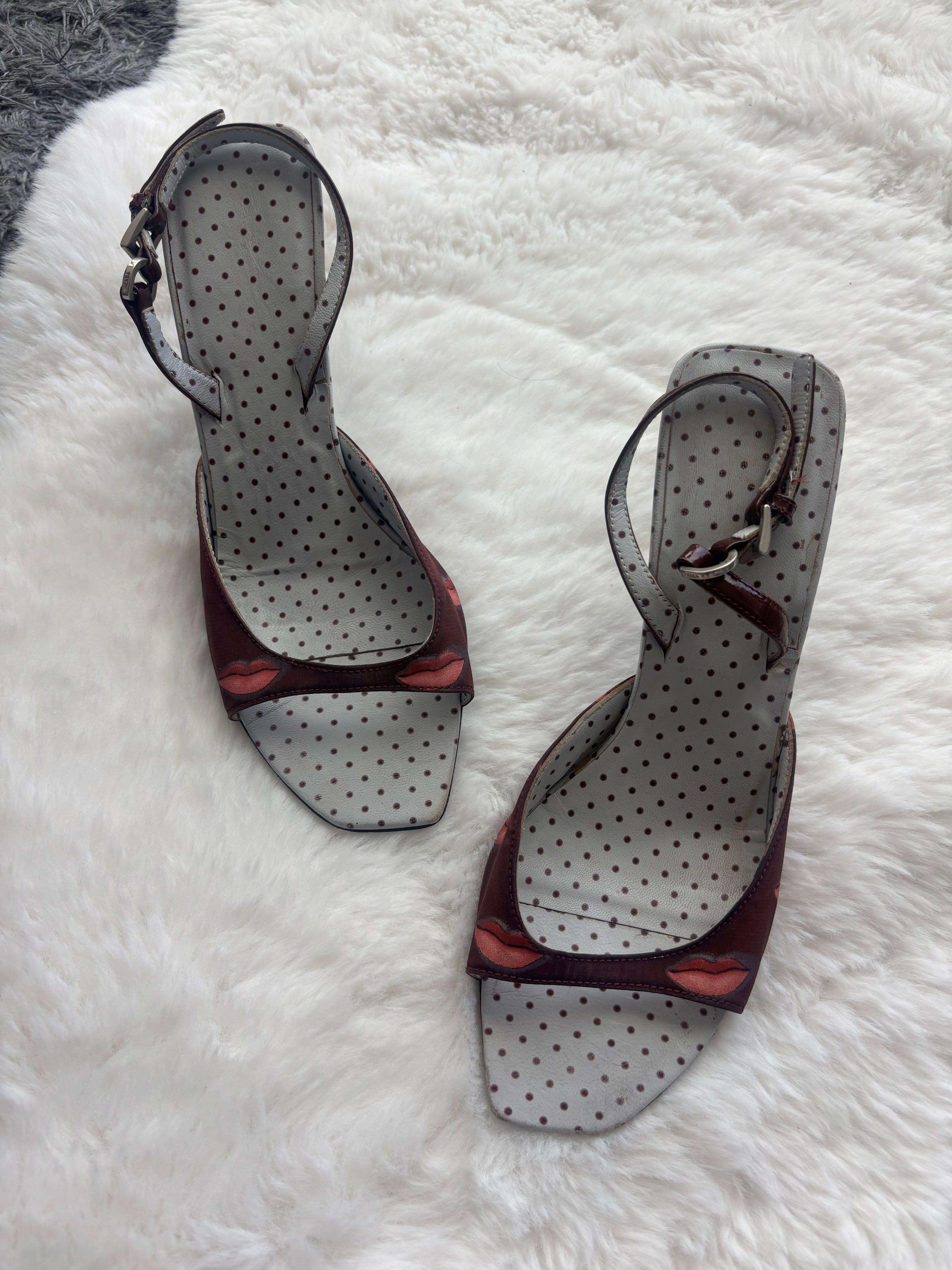 Prada 2000S/S Red Kiss Polka Dot Sling Back Size 36.5/37.5