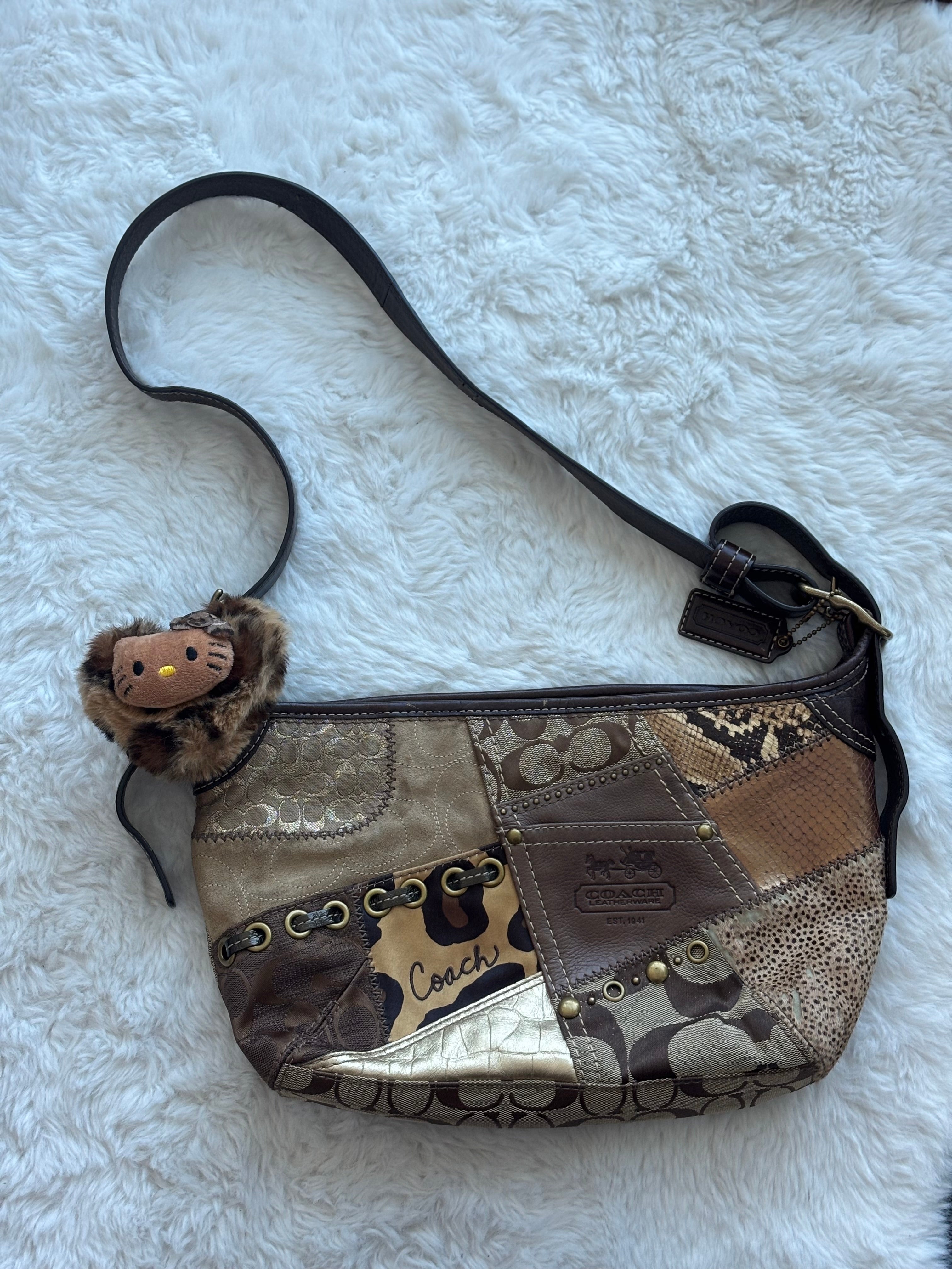 Vintage Coach Brown Leopard Patchwork Crossy body Bag