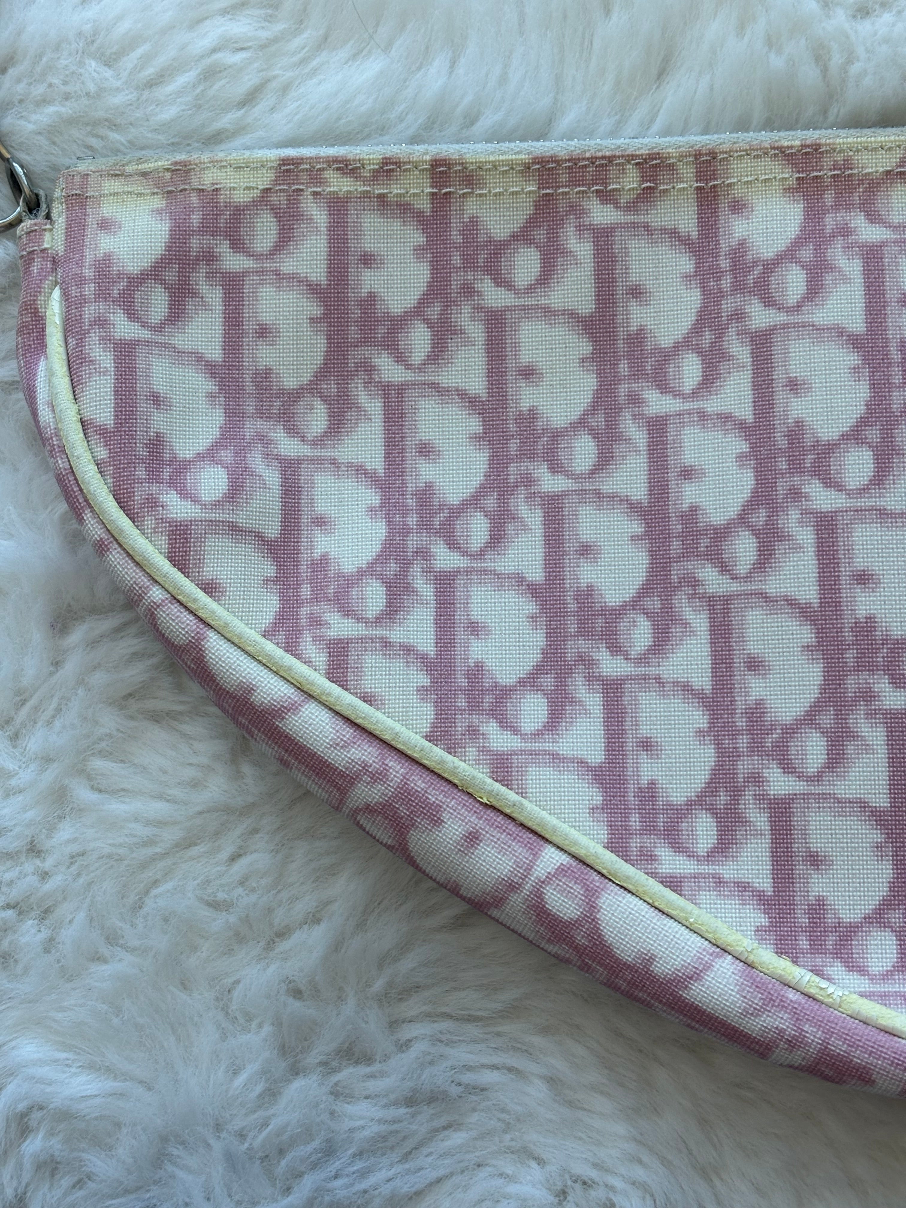 Vintage Christian Dior Classic Pink & White Monogram Saddle Pochette Bag