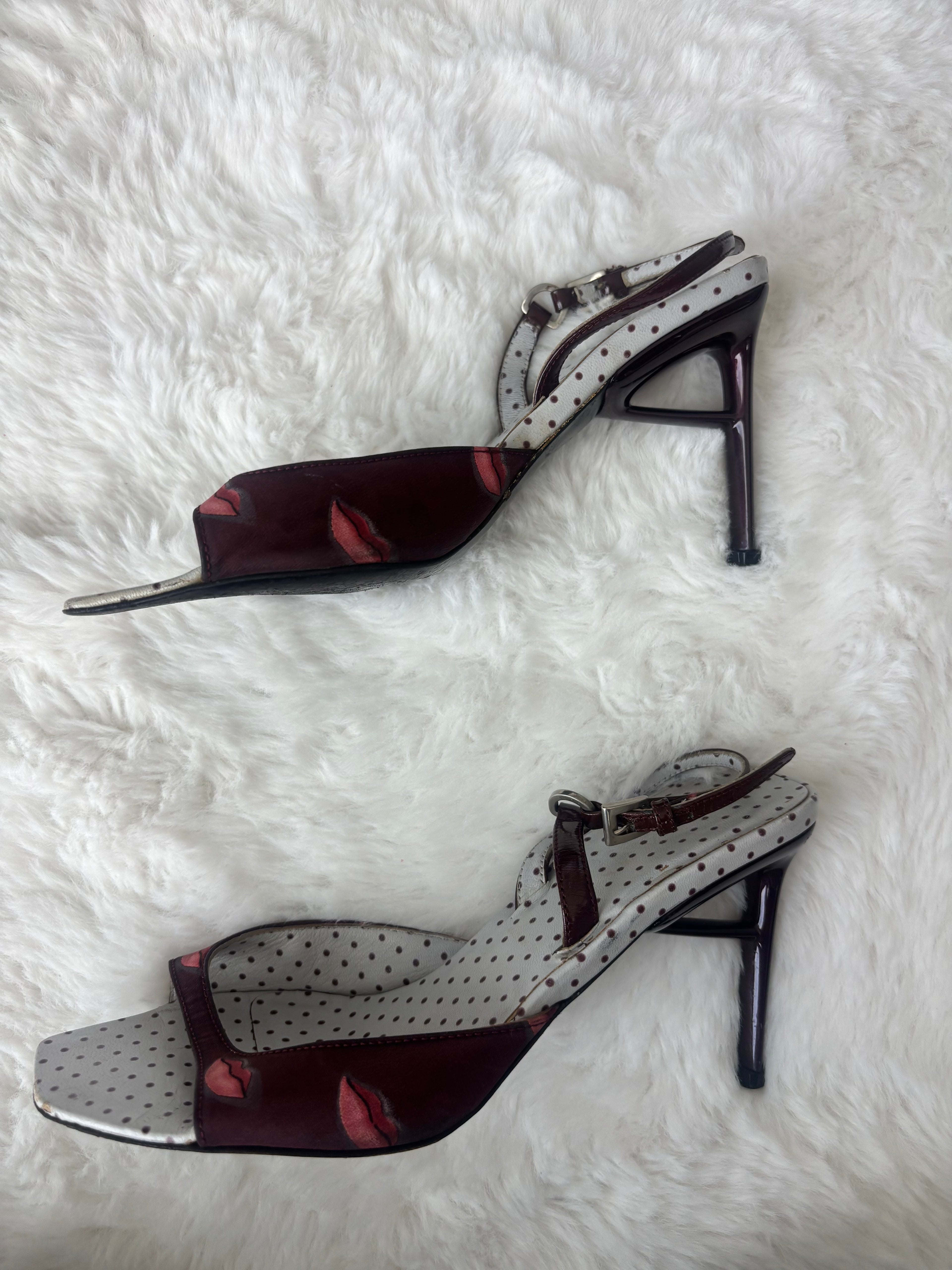 Prada 2000S/S Red Kiss Polka Dot Sling Back Size 36.5/37.5