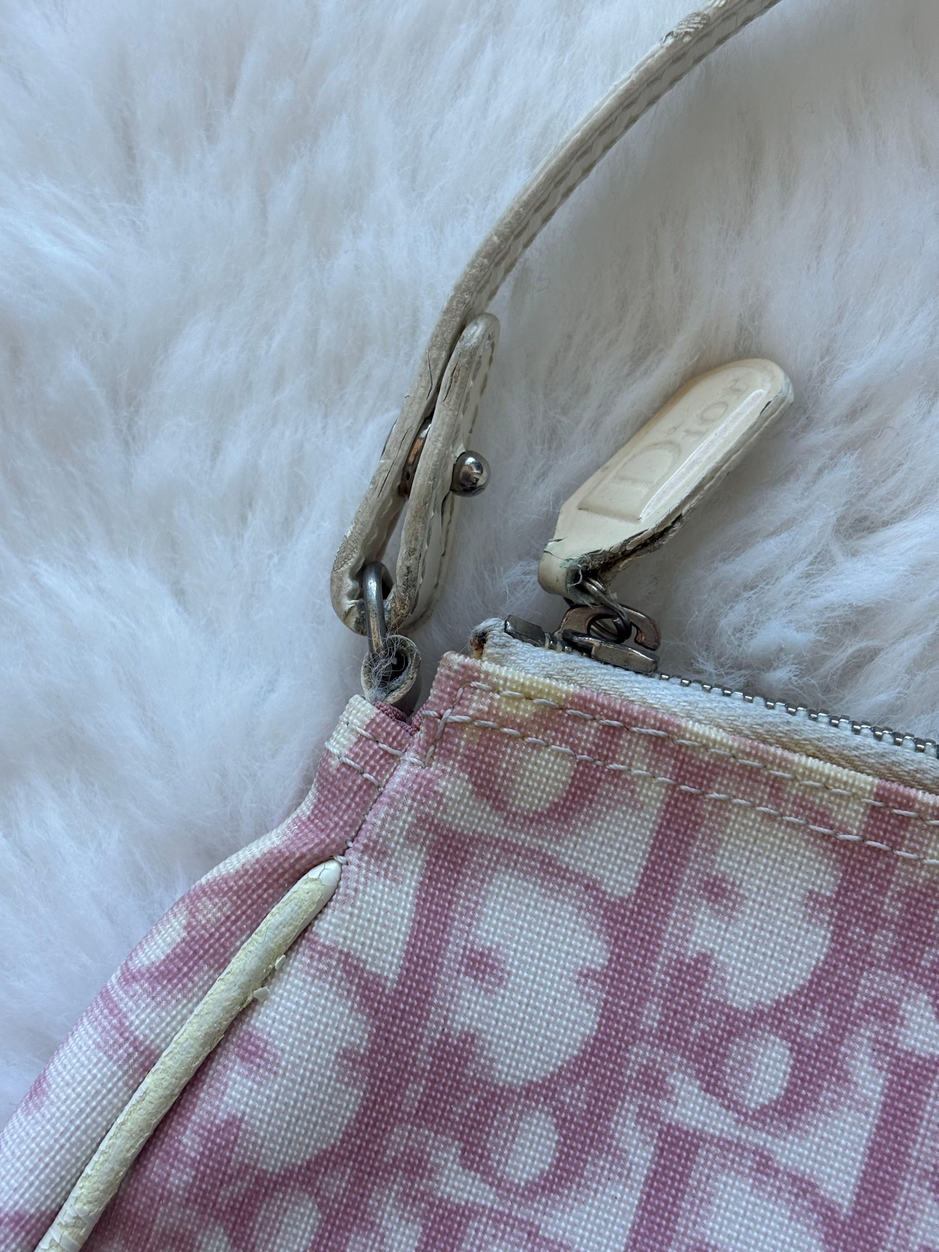 Vintage Christian Dior Classic Pink & White Monogram Saddle Pochette Bag