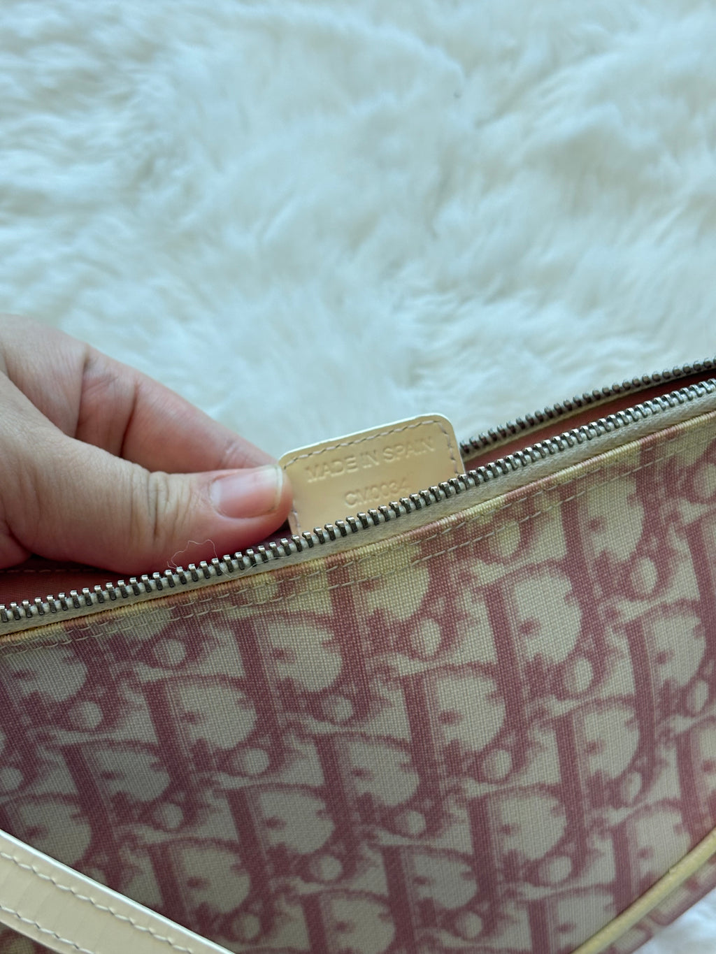 Vintage Christian Dior Classic Pink & White Monogram Saddle Pochette Bag
