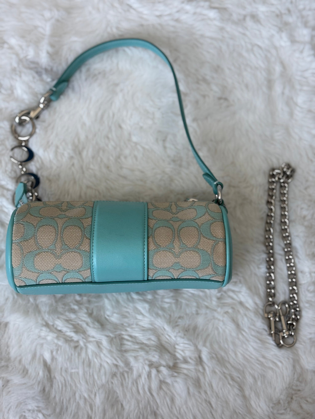 Coach 2024 Teal Blue Nolita Barrel Jacquard Monogram Bag