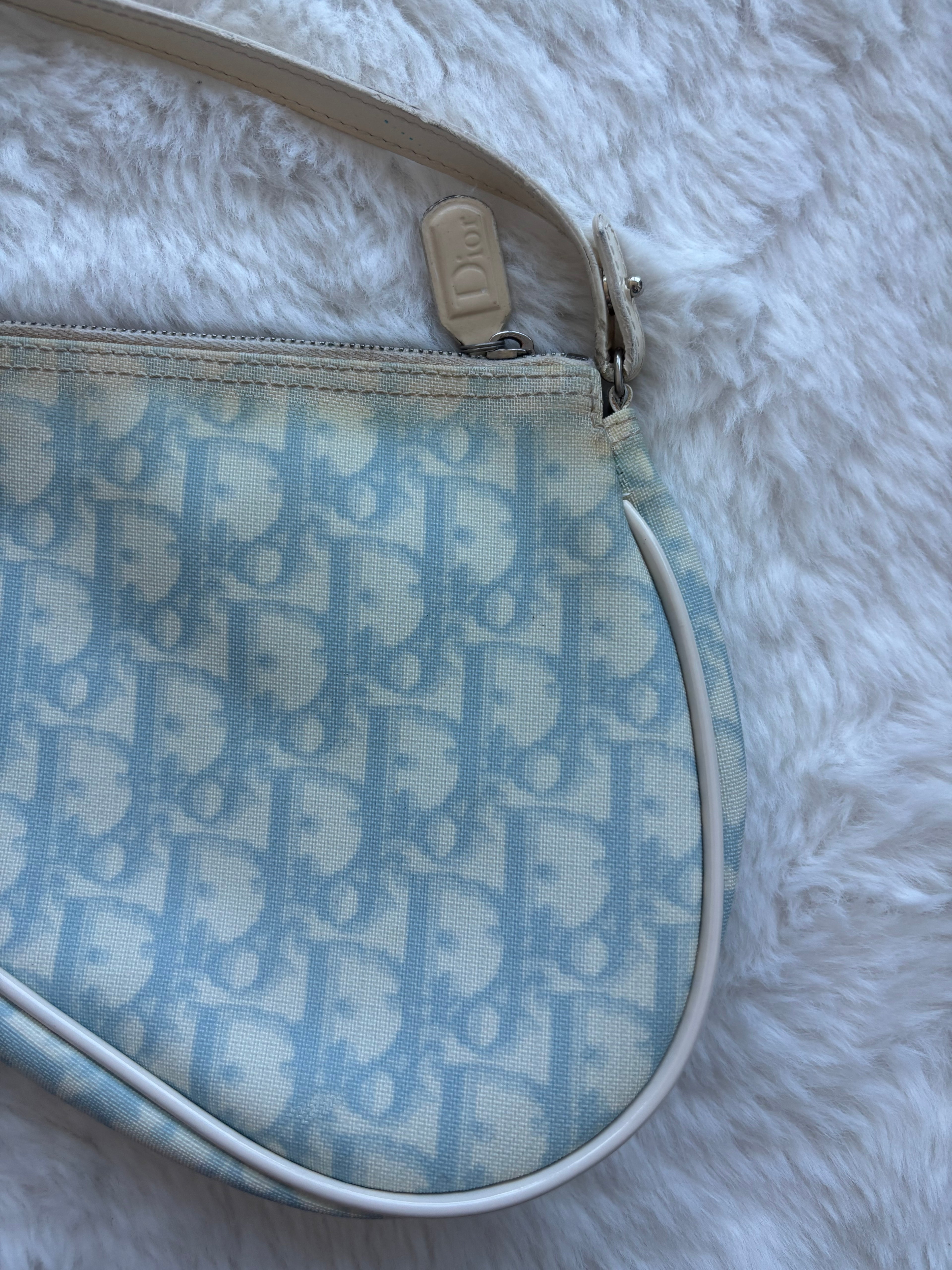 Rare Vintage Christian Dior Blue Saddle Pochette Bag