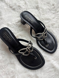 Rare Vintage Coach 1941 Silver Butterfly Black leather sandals size 36.5 B