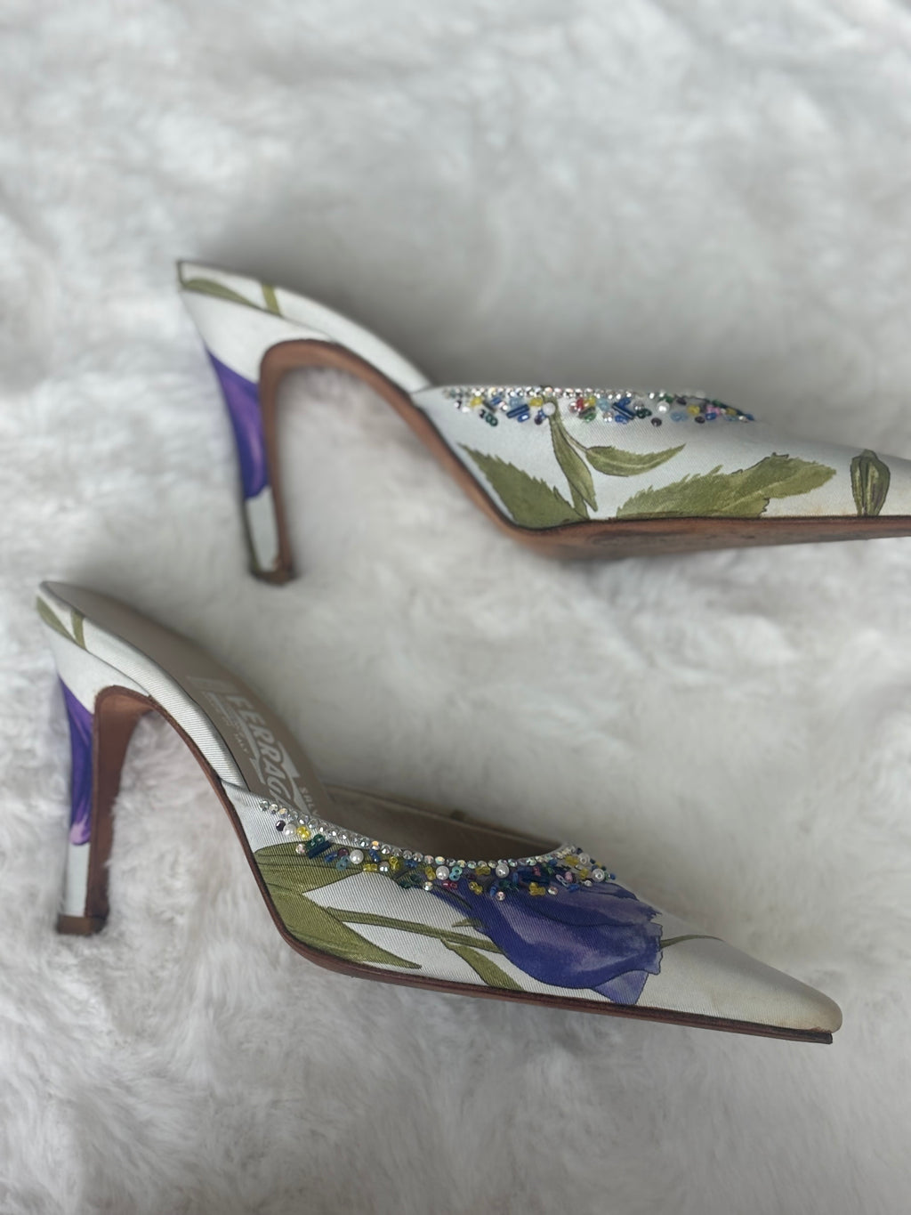 Vintage Salvatore Ferragamo Floral Beaded Mules