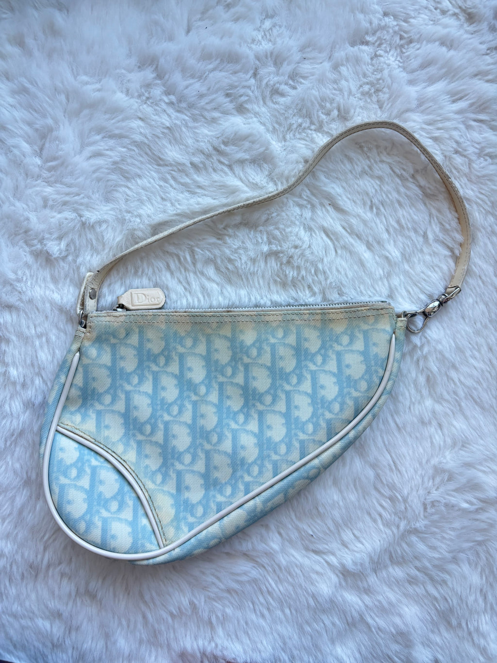 Rare Vintage Christian Dior Blue Saddle Pochette Bag