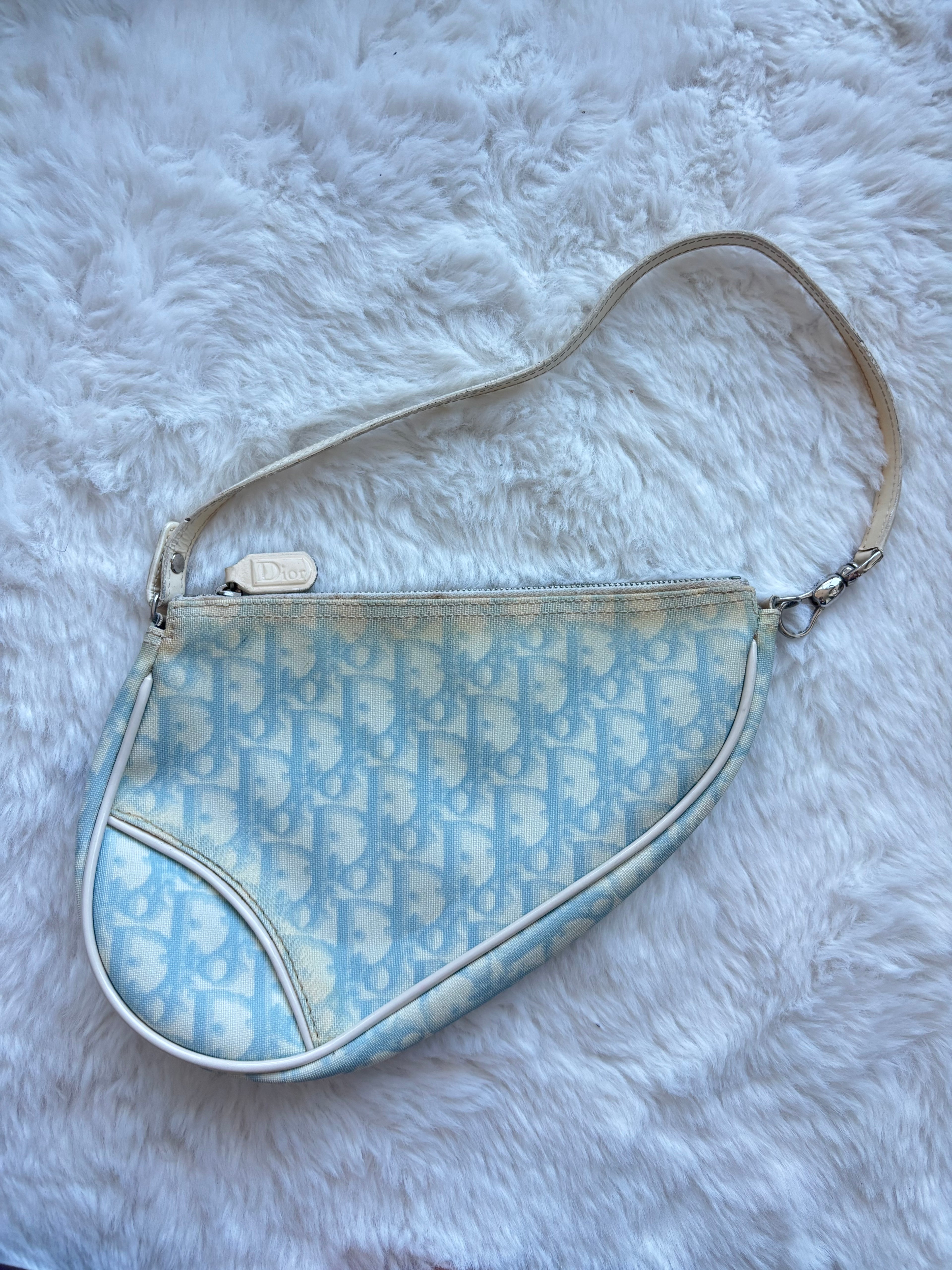 Rare Vintage Christian Dior Blue Saddle Pochette Bag