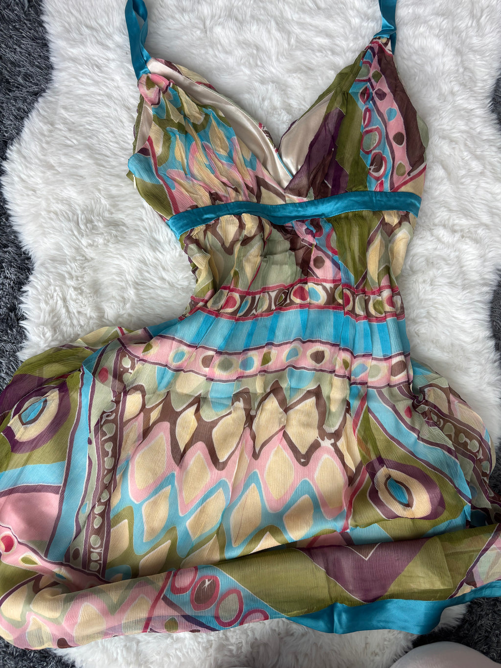 BNWT Vintage Sue Wong Boho-chic multi-coloured silk dress
