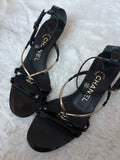 Chanel Black Patent Leather Sandals with CC Logo Gold Hardware Size 36C