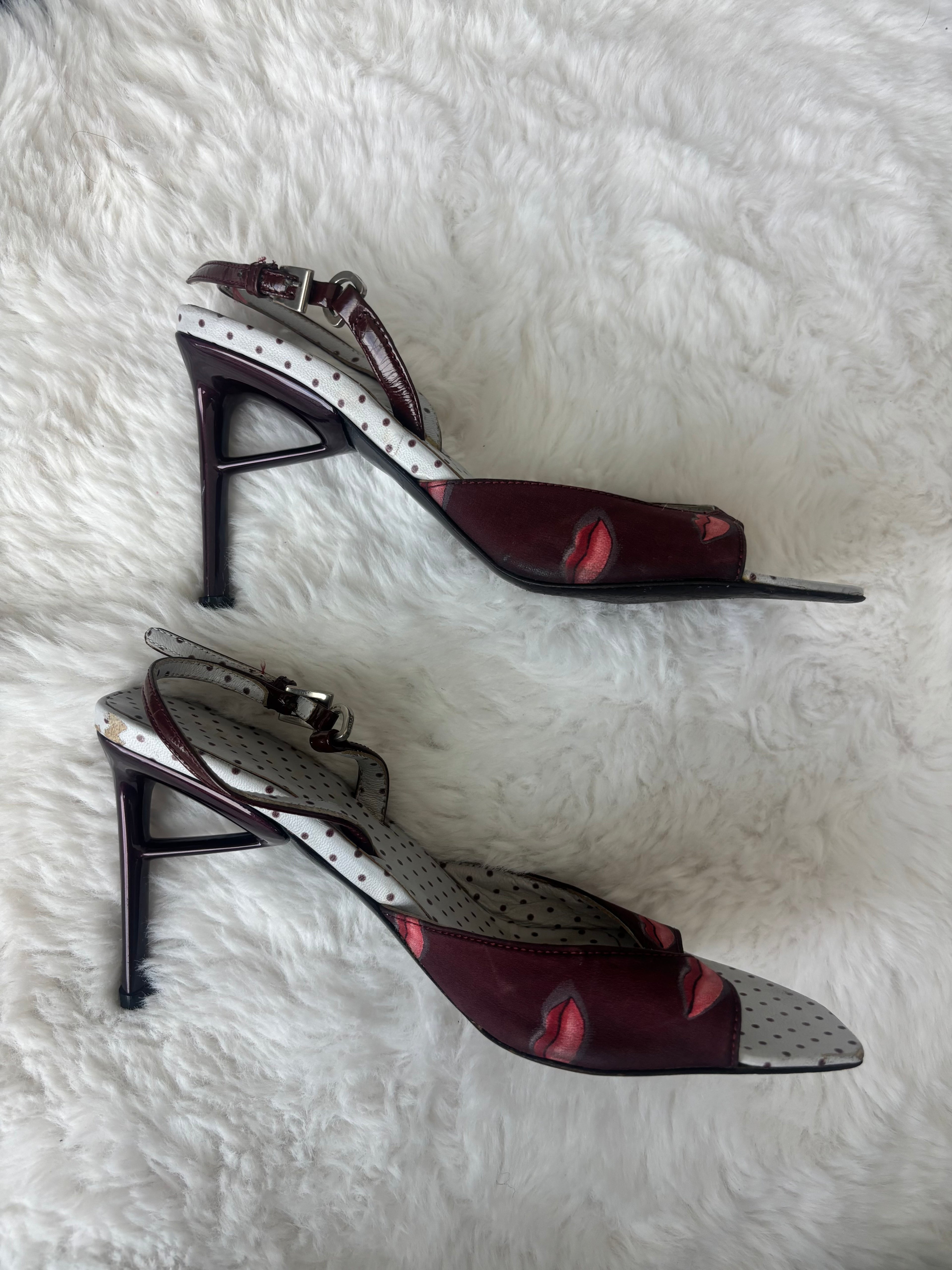 Prada 2000S/S Red Kiss Polka Dot Sling Back Size 36.5/37.5