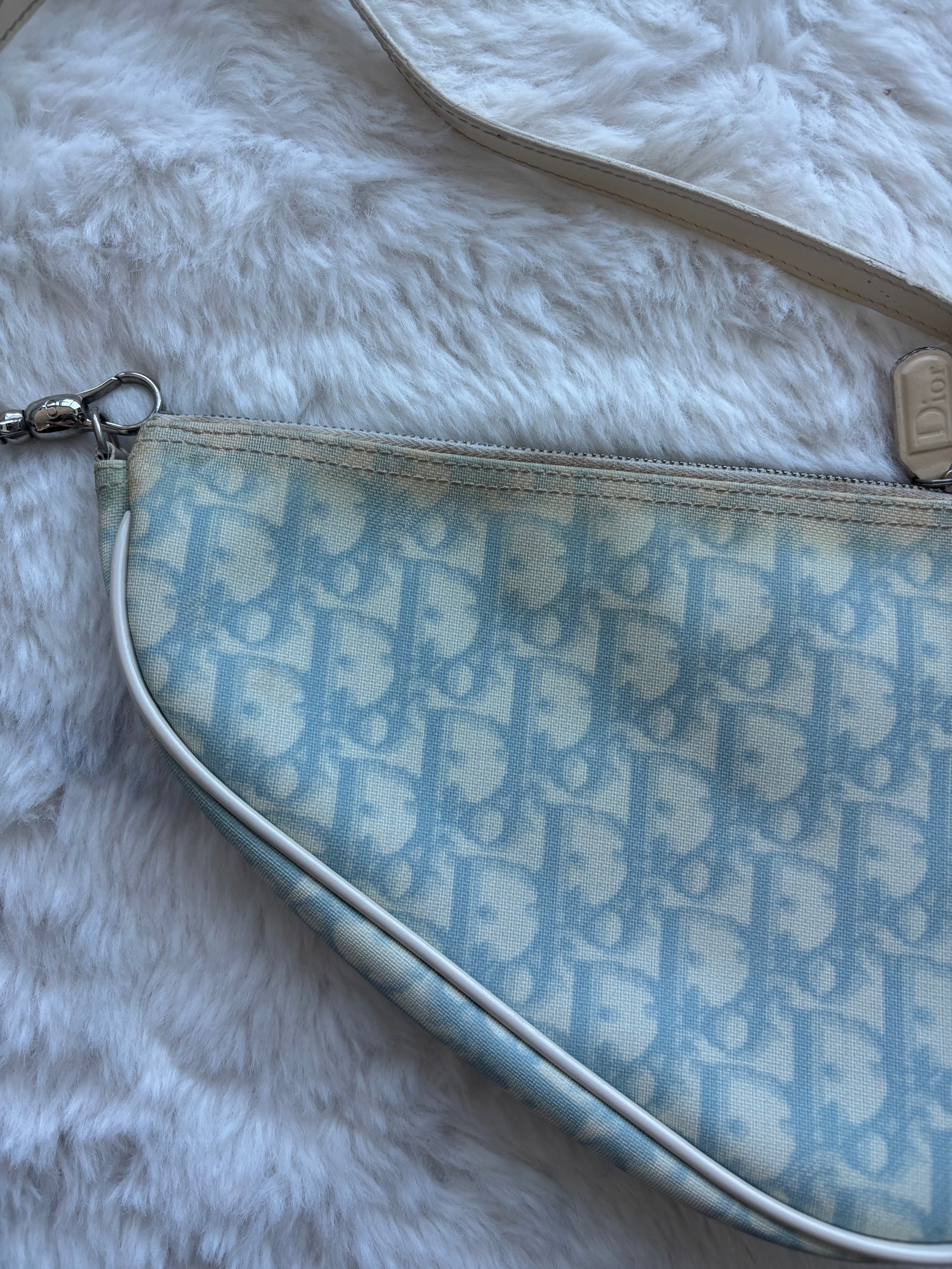 Rare Vintage Christian Dior Blue Saddle Pochette Bag