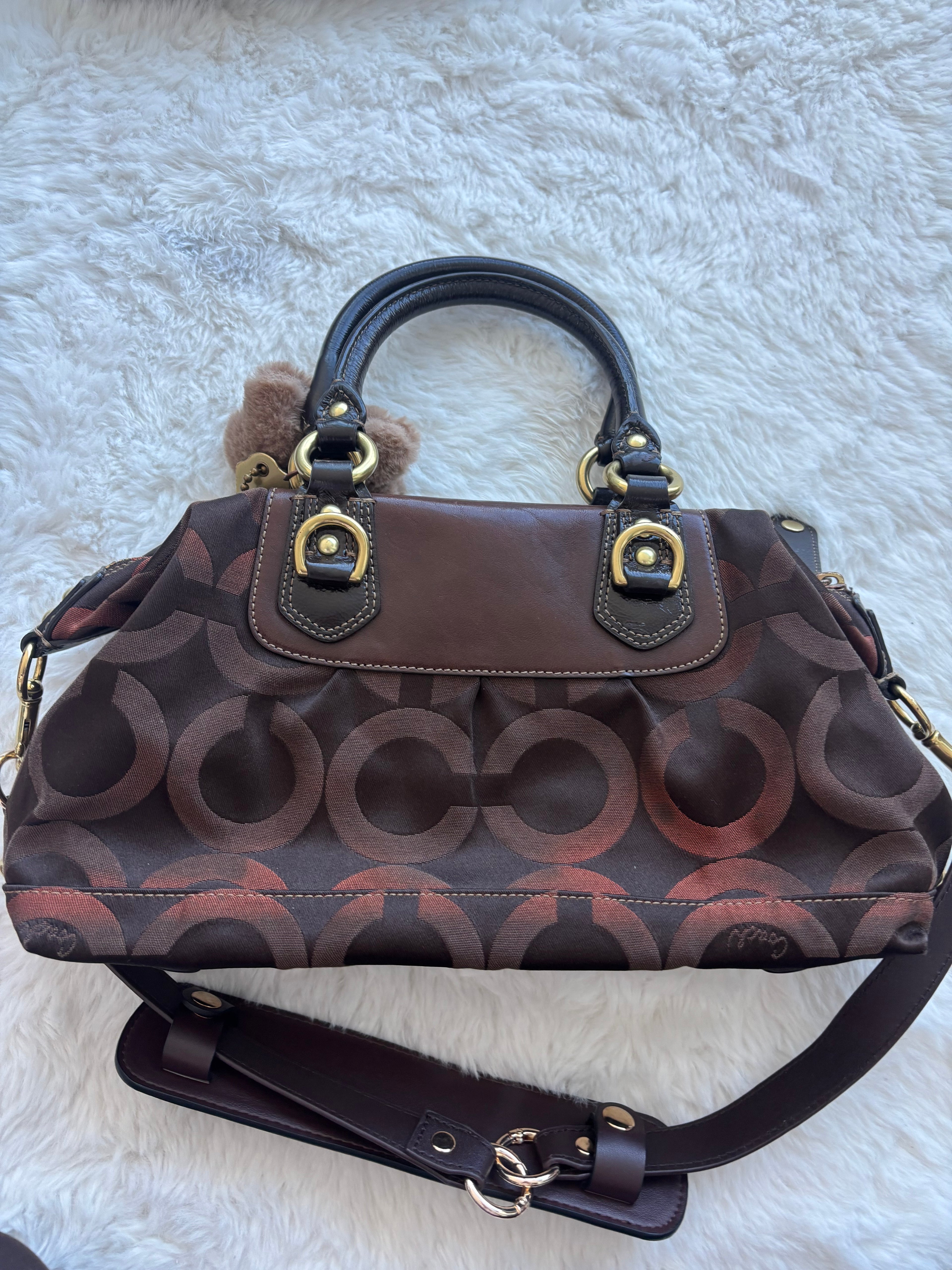 Rare Vintage Coach Chocolate Brown & Red Color Transition Ashley Boston Bag