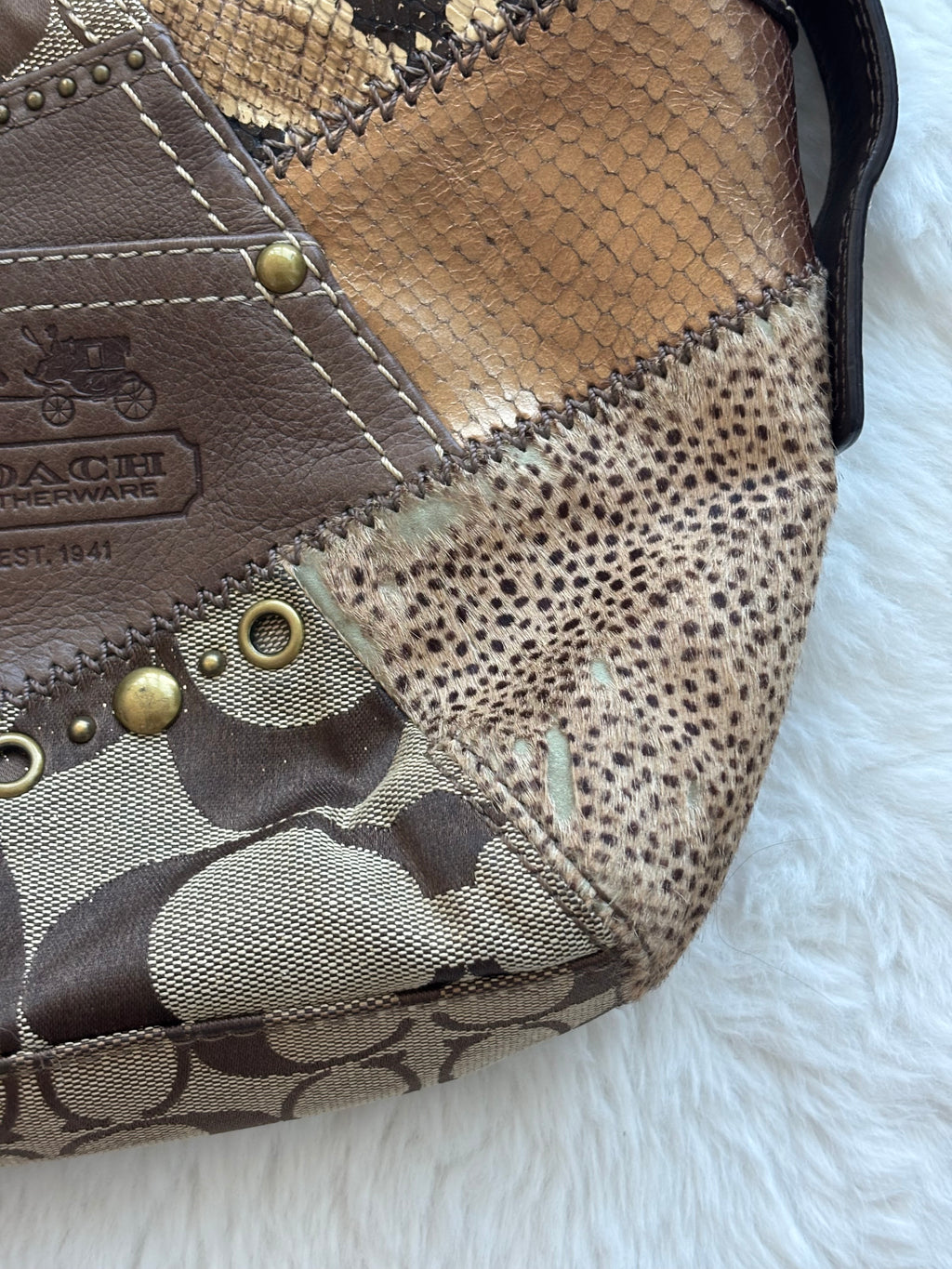 Vintage Coach Brown Leopard Patchwork Crossy body Bag