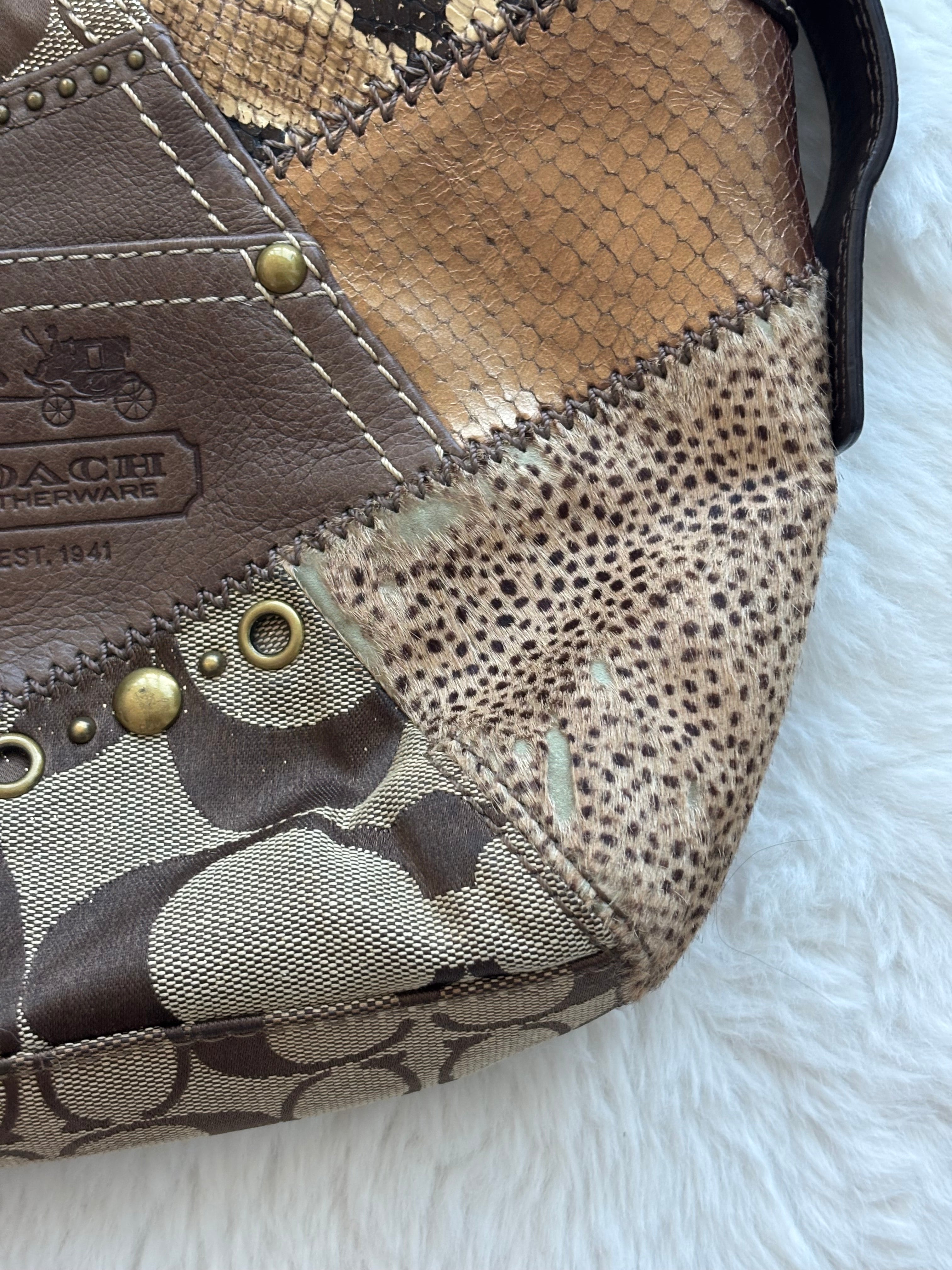 Vintage Coach Brown Leopard Patchwork Crossy body Bag