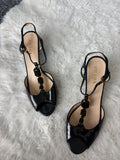 Prada Black Crystal Patent Leather Heels with gold hardware