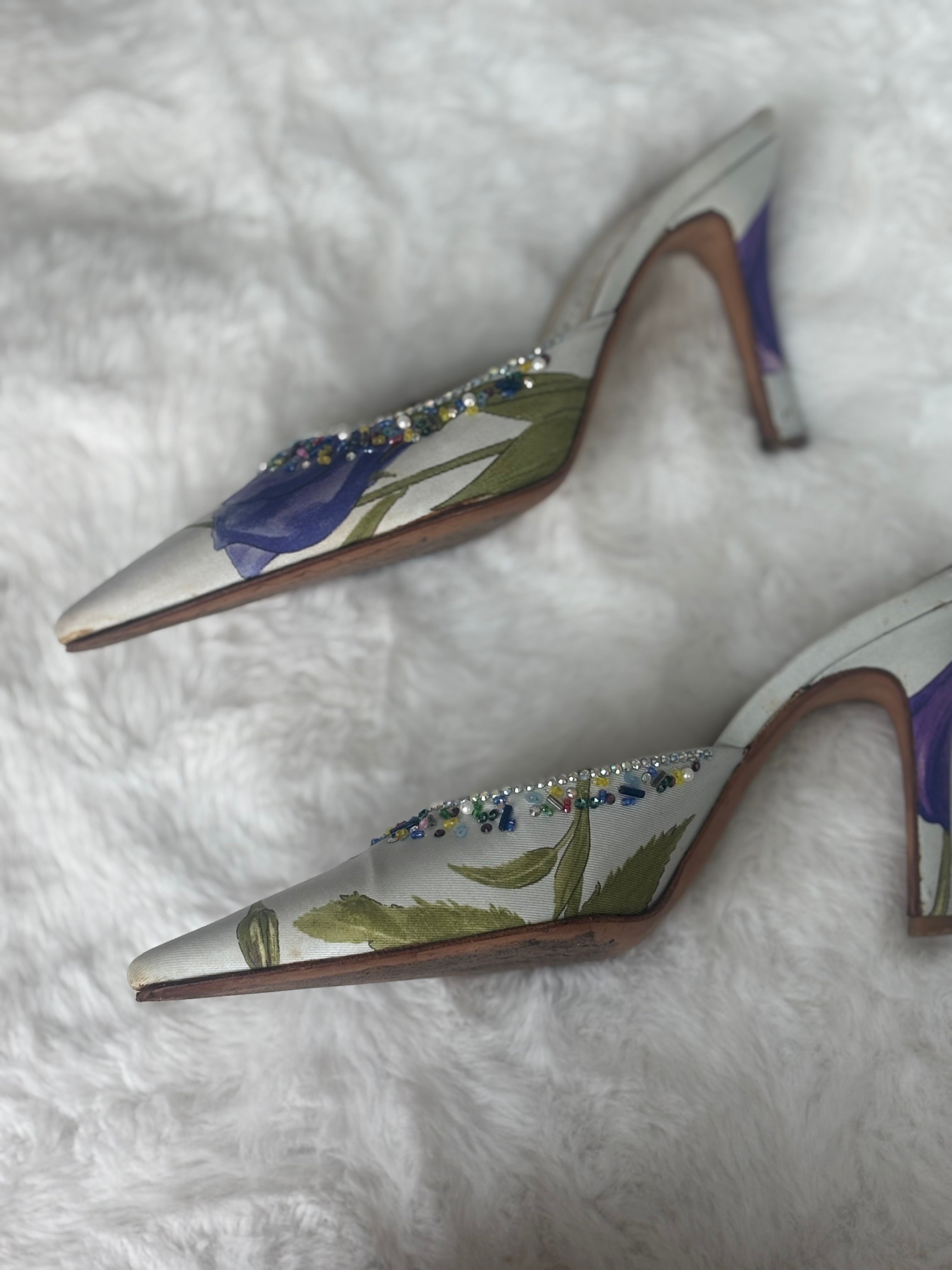 Vintage Salvatore Ferragamo Floral Beaded Mules