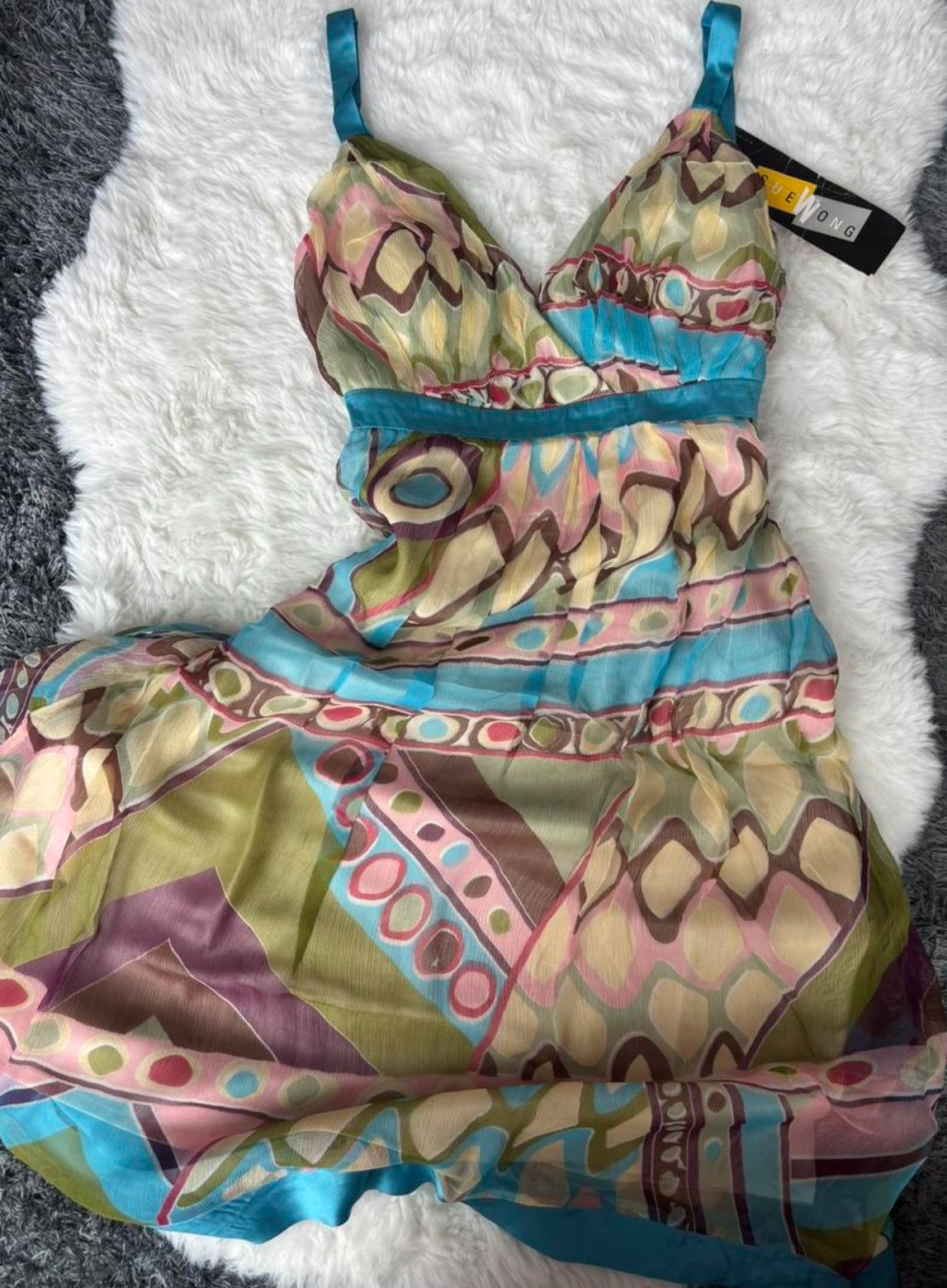BNWT Vintage Sue Wong Boho-chic multi-coloured silk dress
