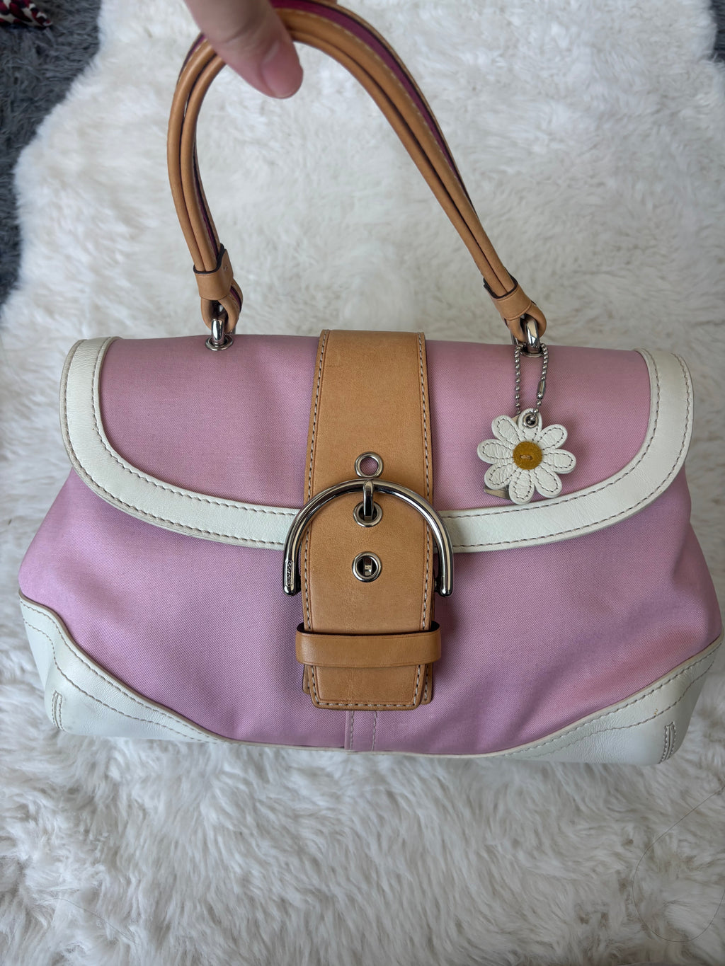 Vintage Coach Daisy Floral Pink Canvas Soho Bag