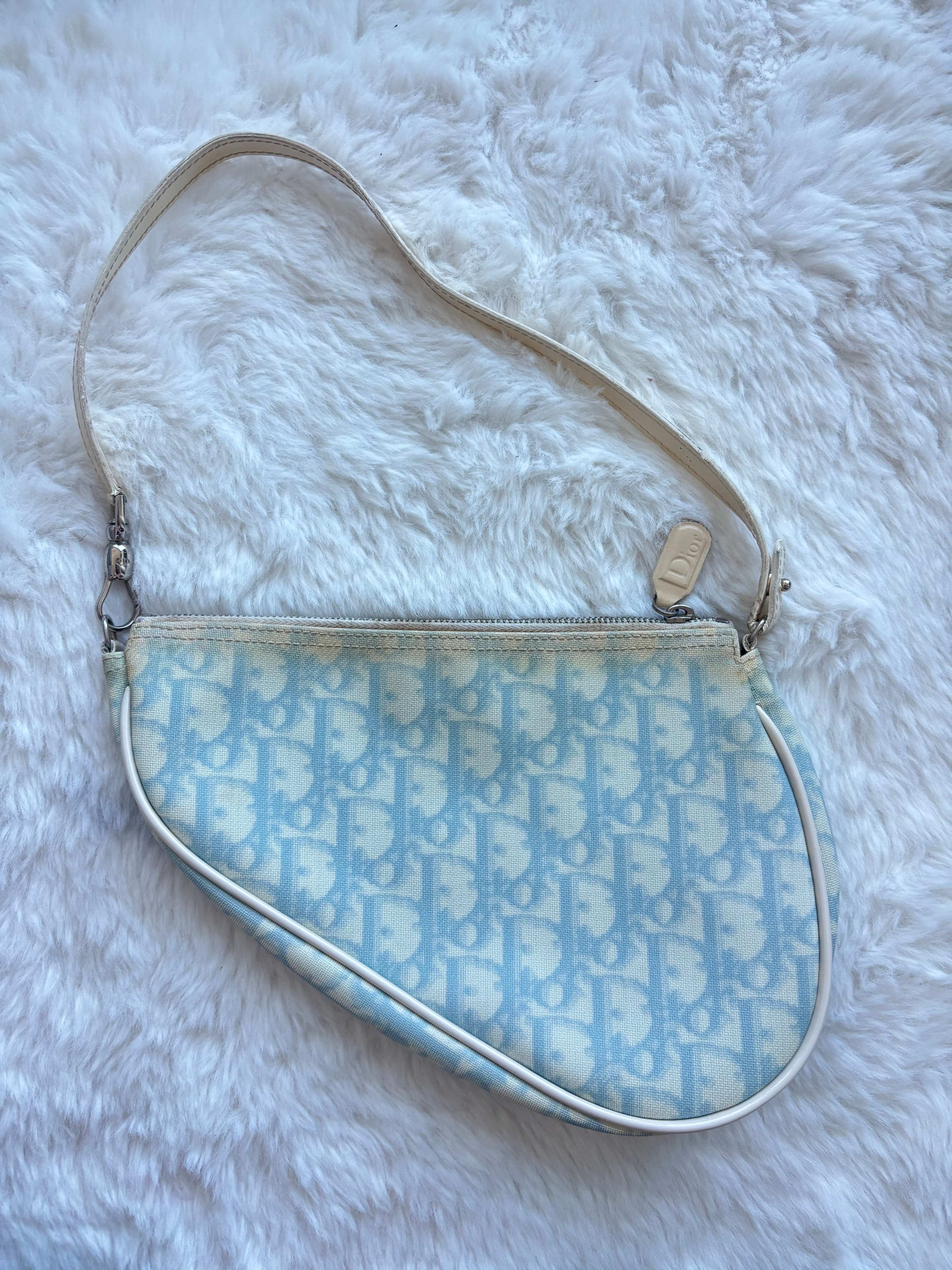 Rare Vintage Christian Dior Blue Saddle Pochette Bag