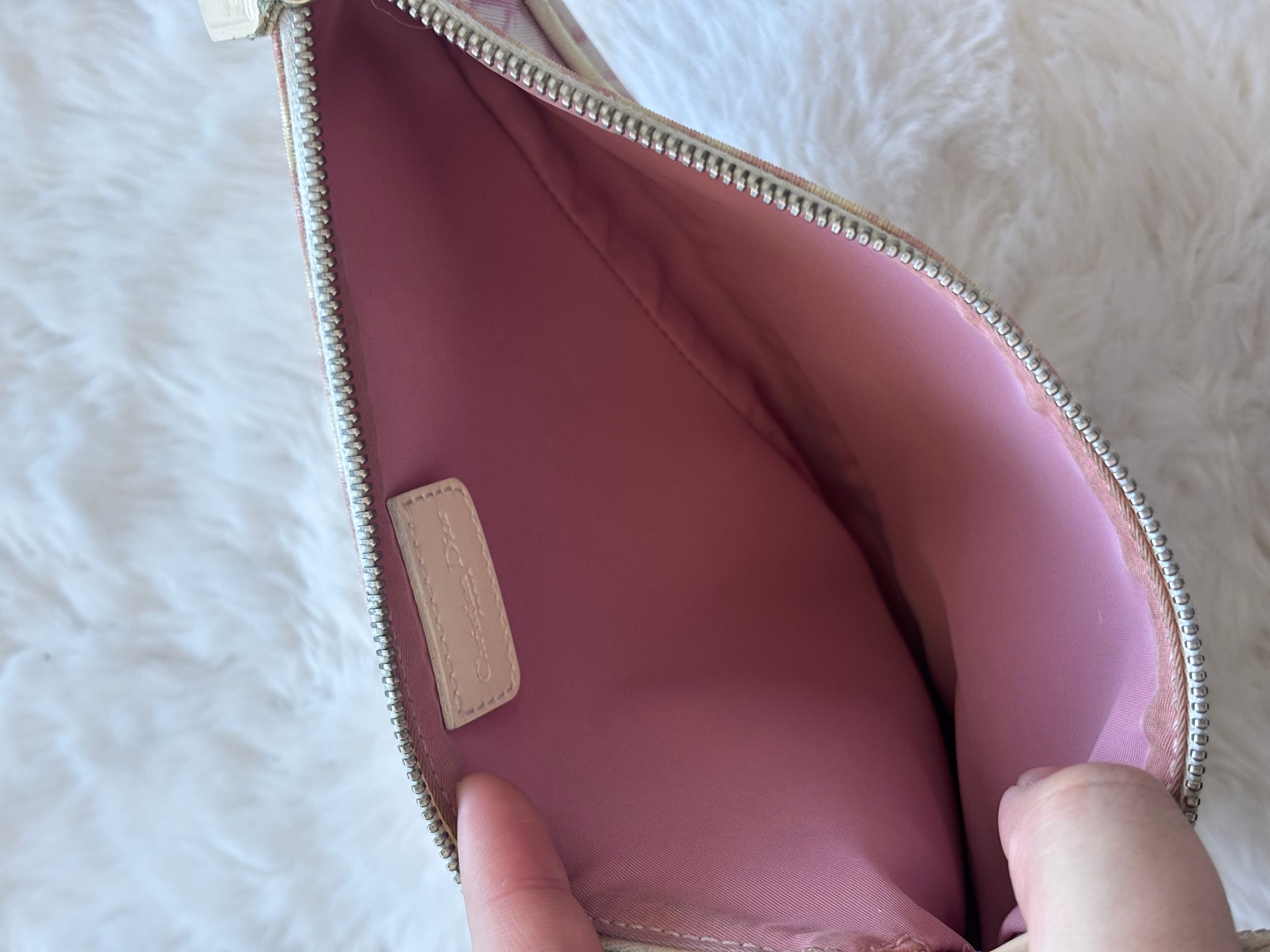 Vintage Christian Dior Classic Pink & White Monogram Saddle Pochette Bag