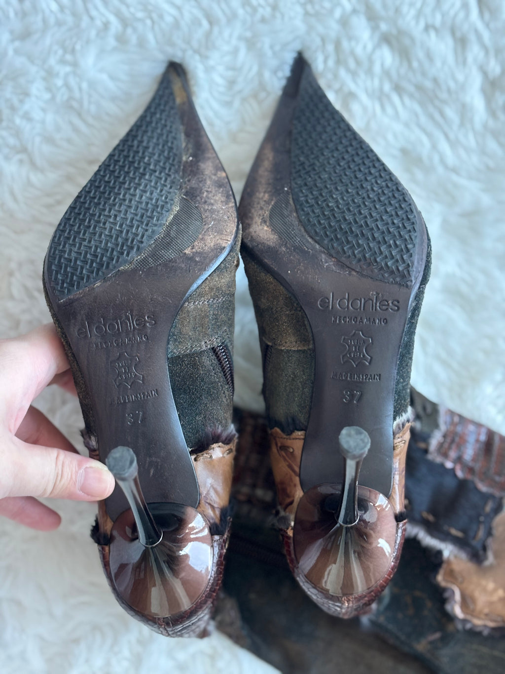 El Dante Extremely Rare Brown and Black Suede & Snake Skin Leather Patchwork Boots Size 37