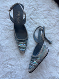 Prada 1999 FW Bluish Silver Ombre Sequin Slingback Heels in satin Size 36/37