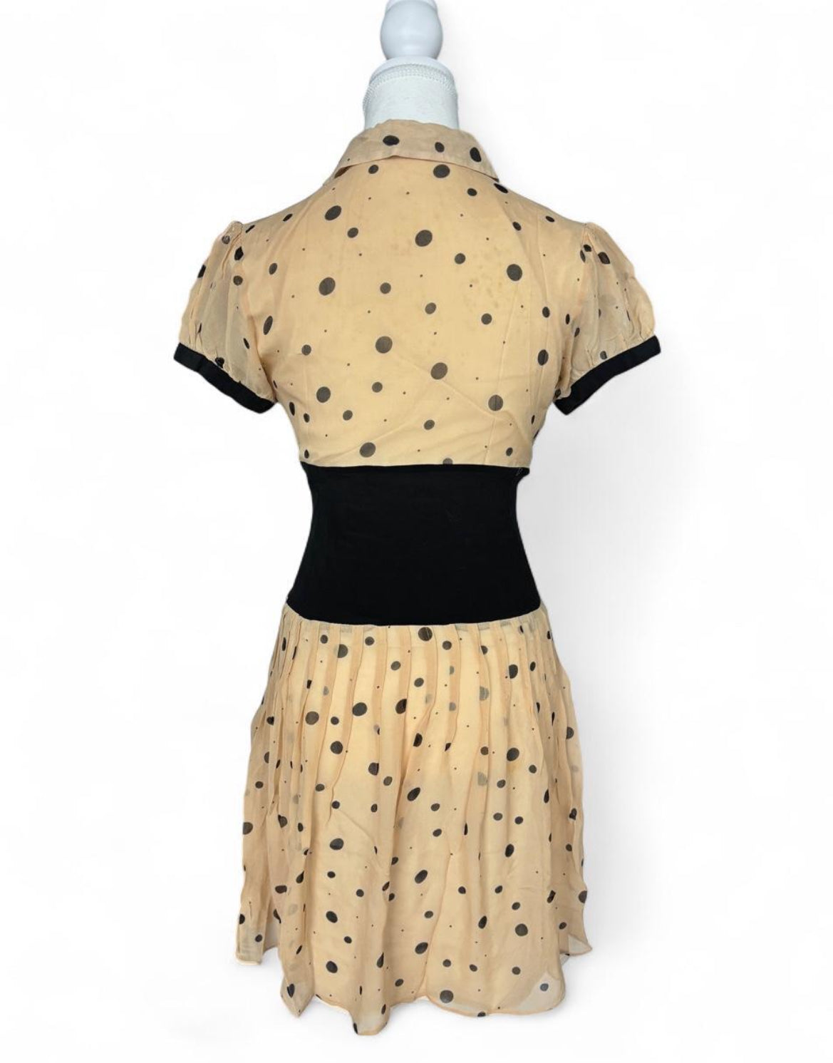 Vintage Chloé Beige Polka Dot Silk Dress with Corset Design