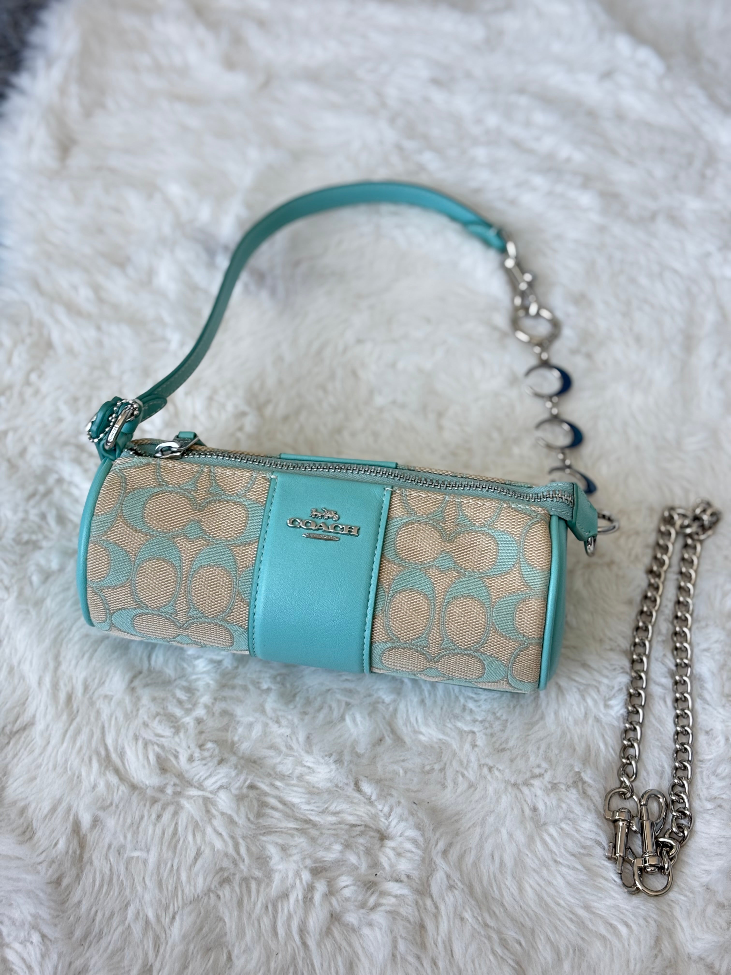 Coach 2024 Teal Blue Nolita Barrel Jacquard Monogram Bag