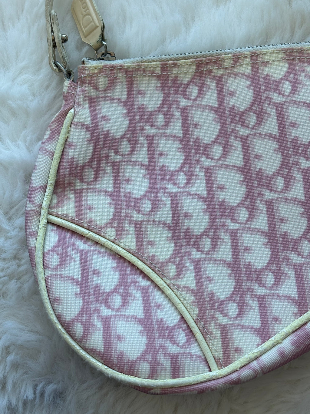 Vintage Christian Dior Classic Pink & White Monogram Saddle Pochette Bag
