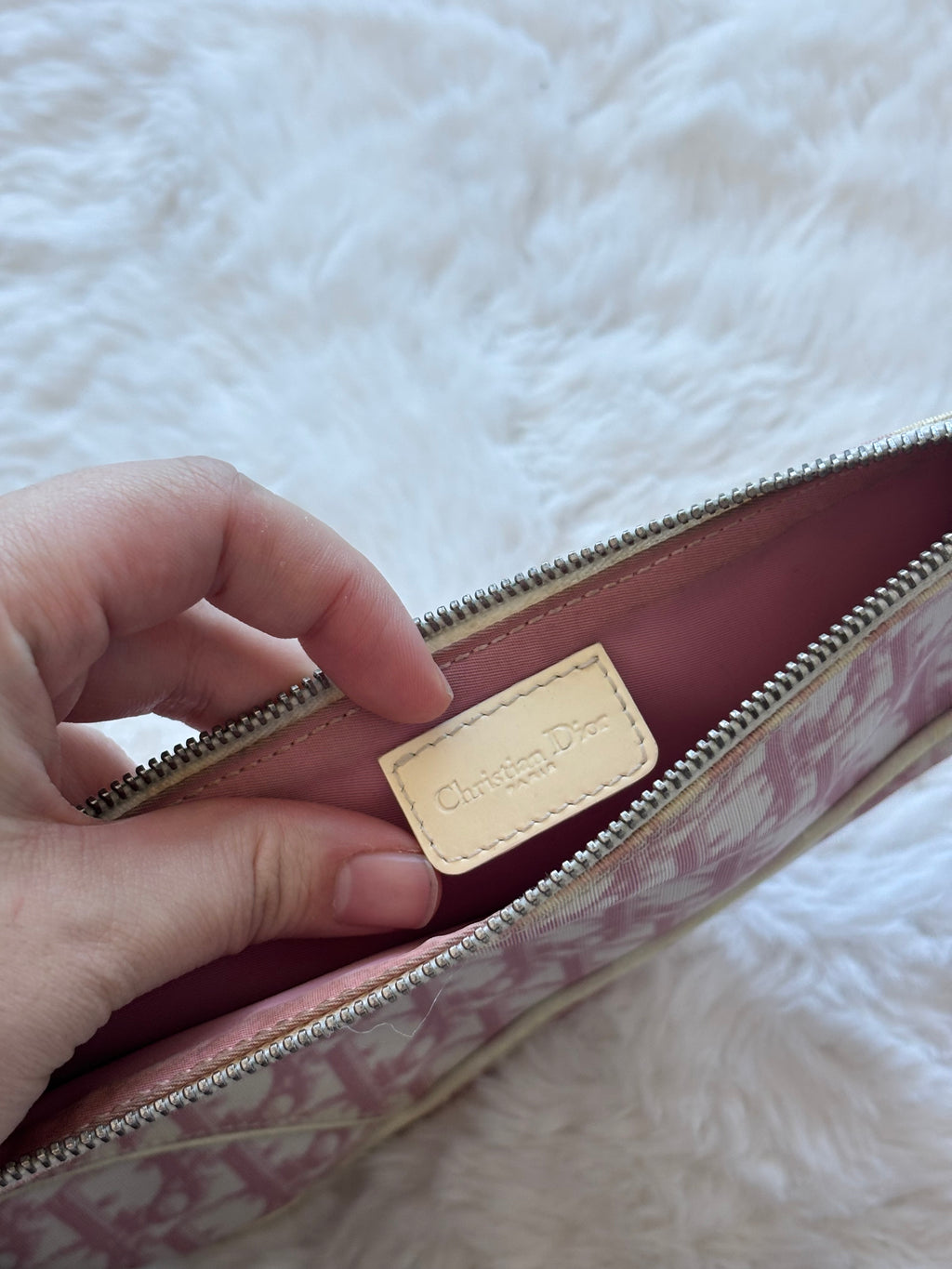 Vintage Christian Dior Classic Pink & White Monogram Saddle Pochette Bag