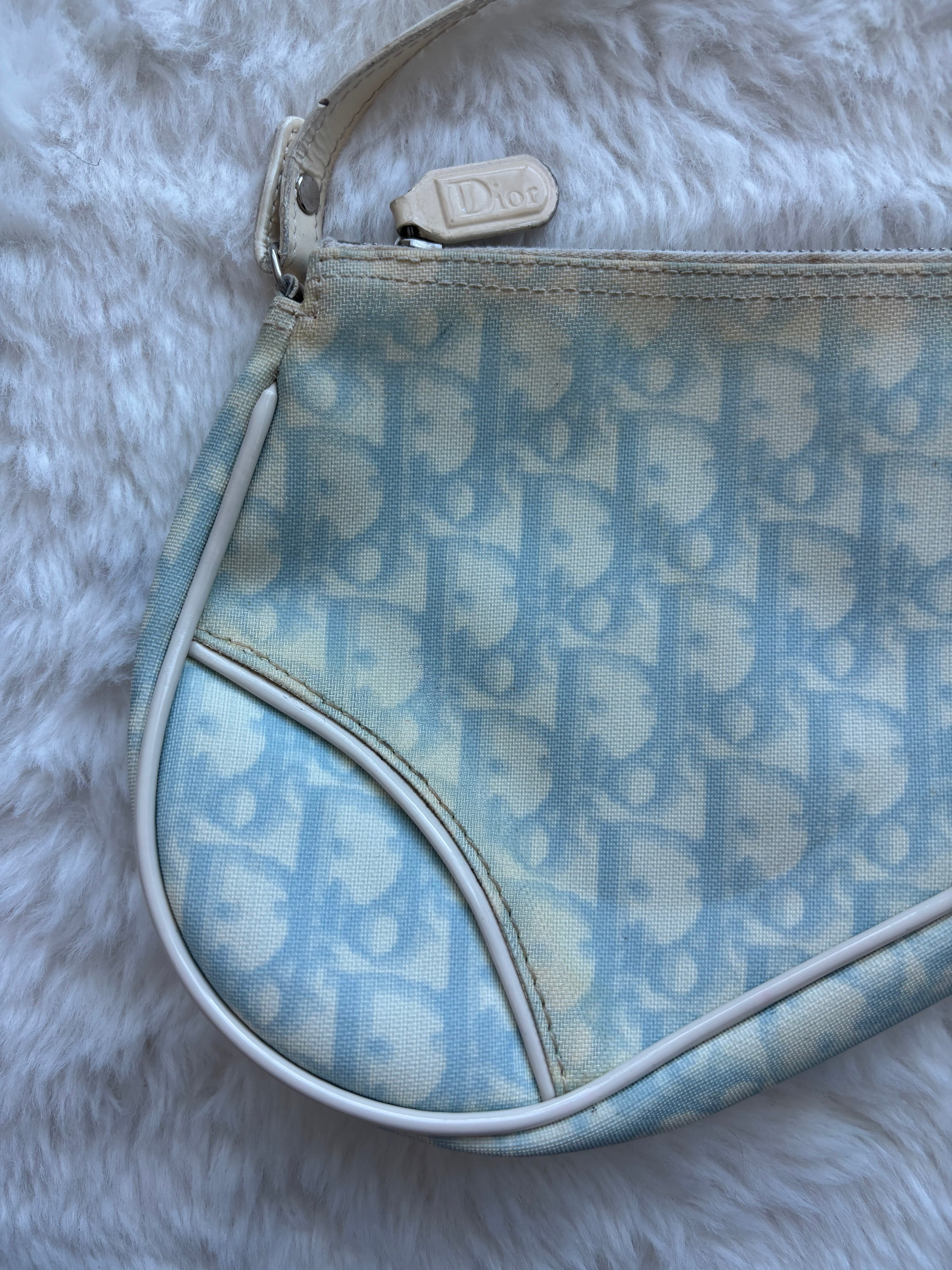 Rare Vintage Christian Dior Blue Saddle Pochette Bag