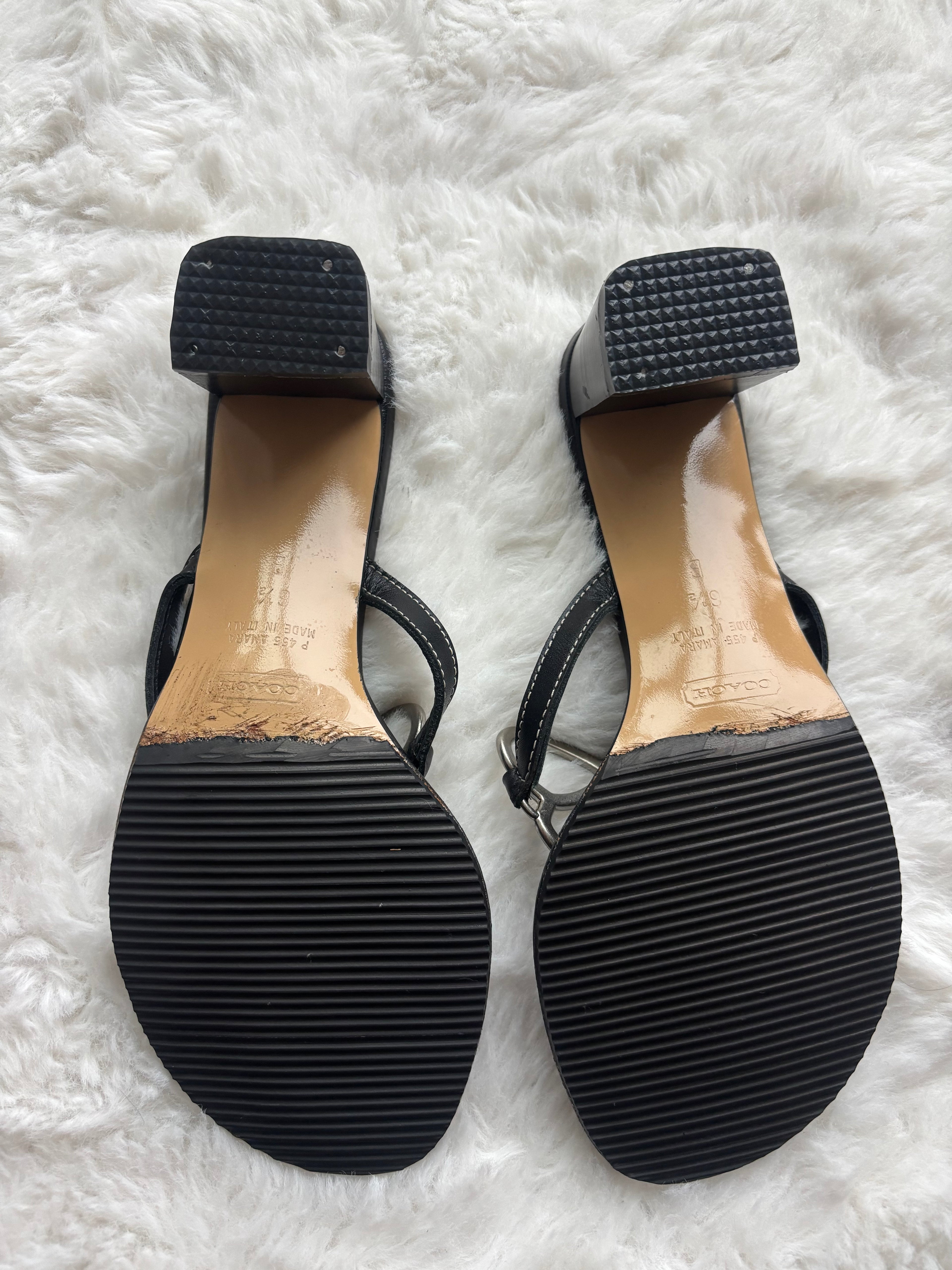Rare Vintage Coach 1941 Silver Butterfly Black leather sandals size 36.5 B