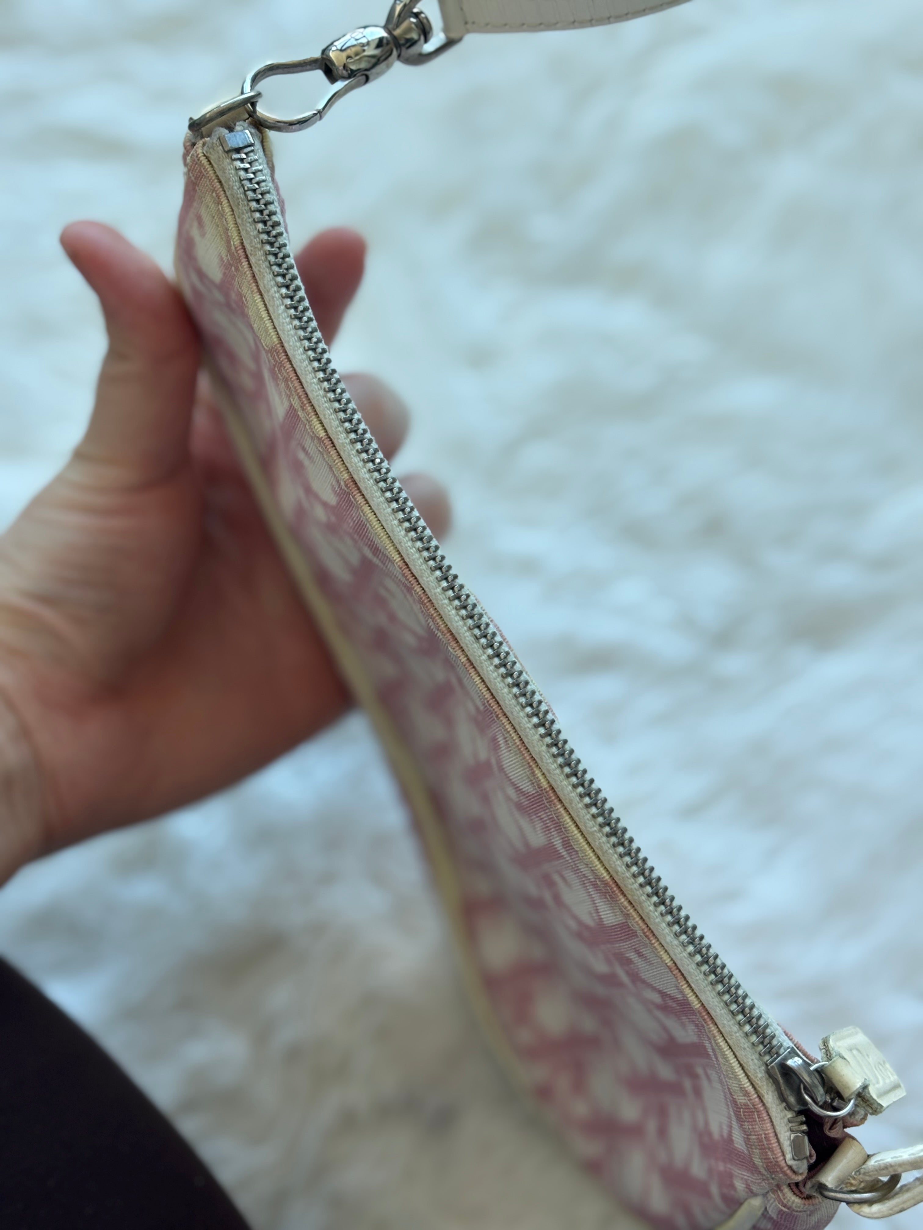 Vintage Christian Dior Classic Pink & White Monogram Saddle Pochette Bag