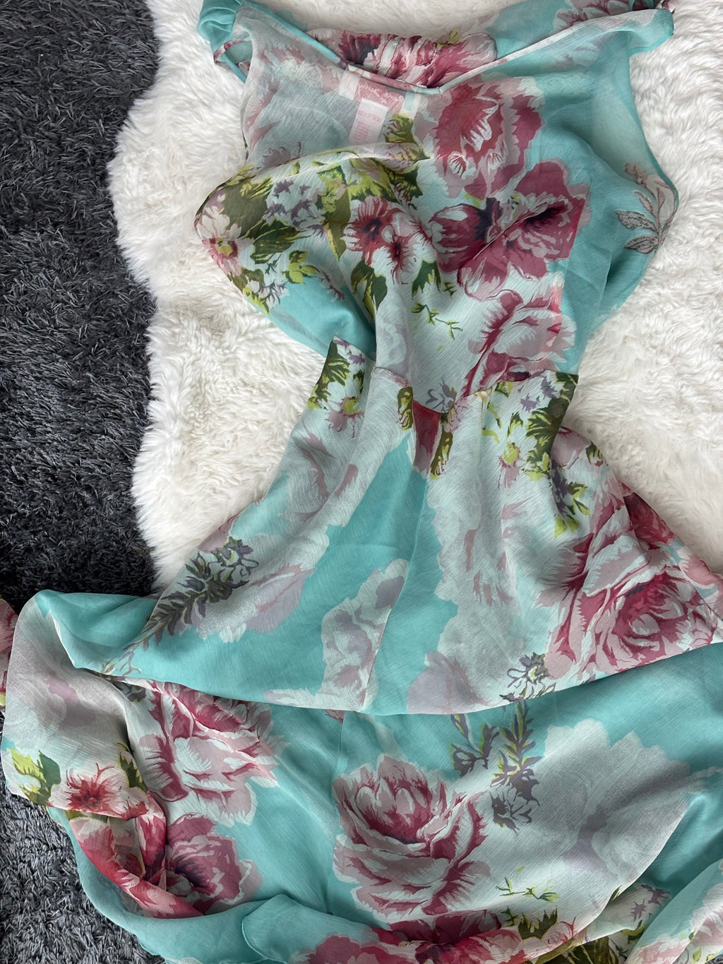 René Derhy Blue Watercolour Floral beaded Dress