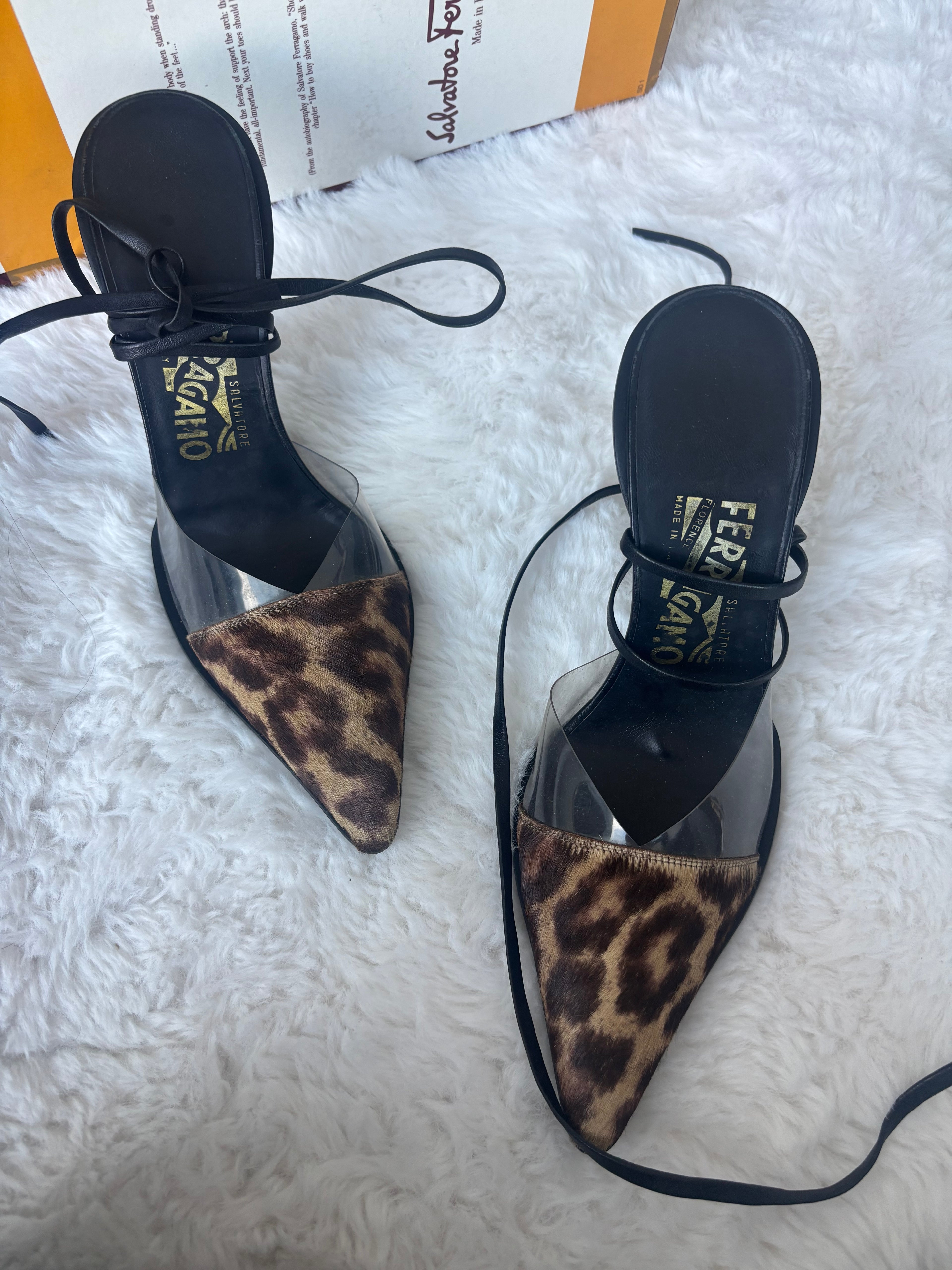 Vintage Salvatore Ferragamo 2000s leopard print pony hair heels Size 37.5